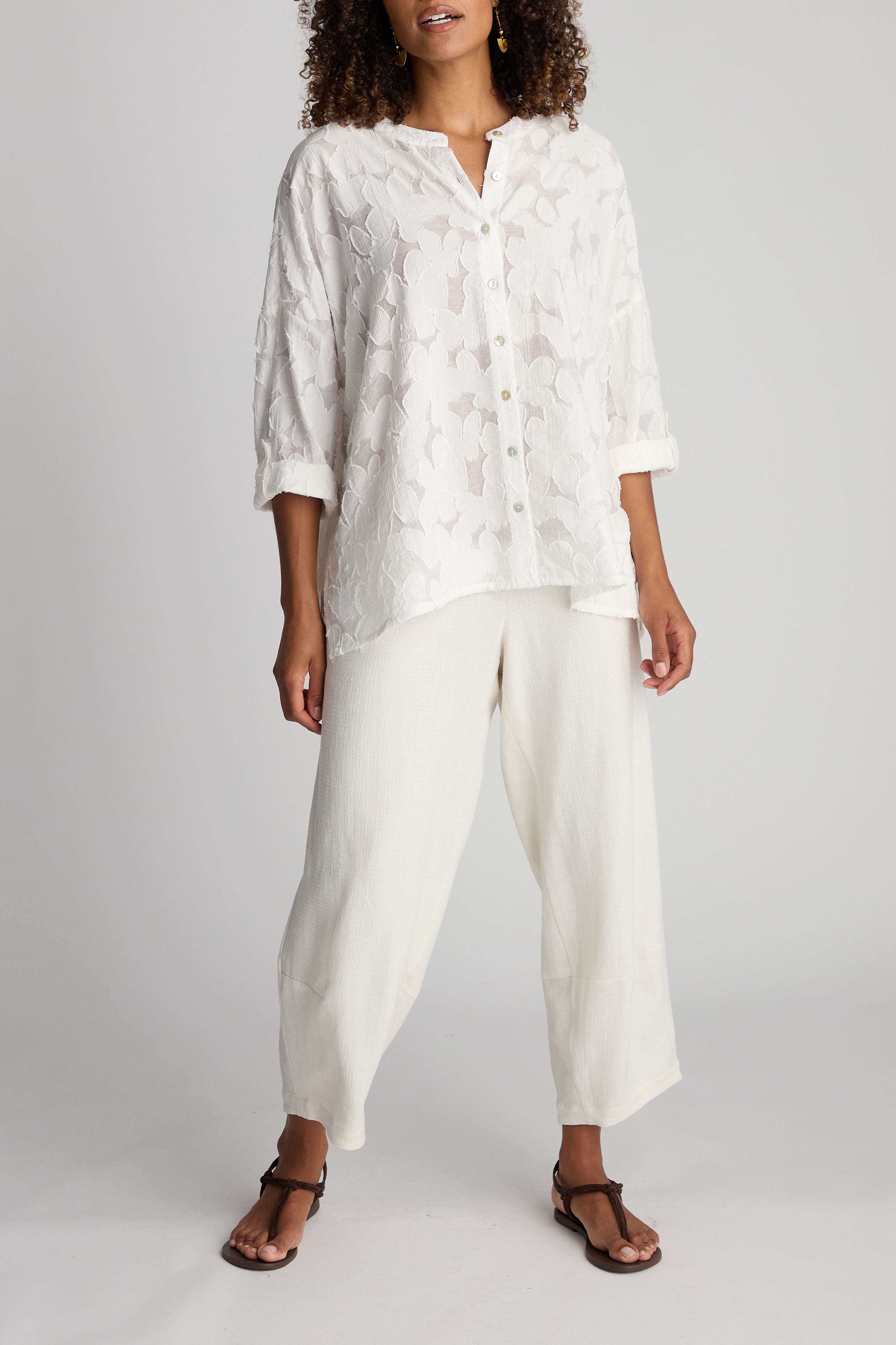 Floral Burnout Shirt - White
