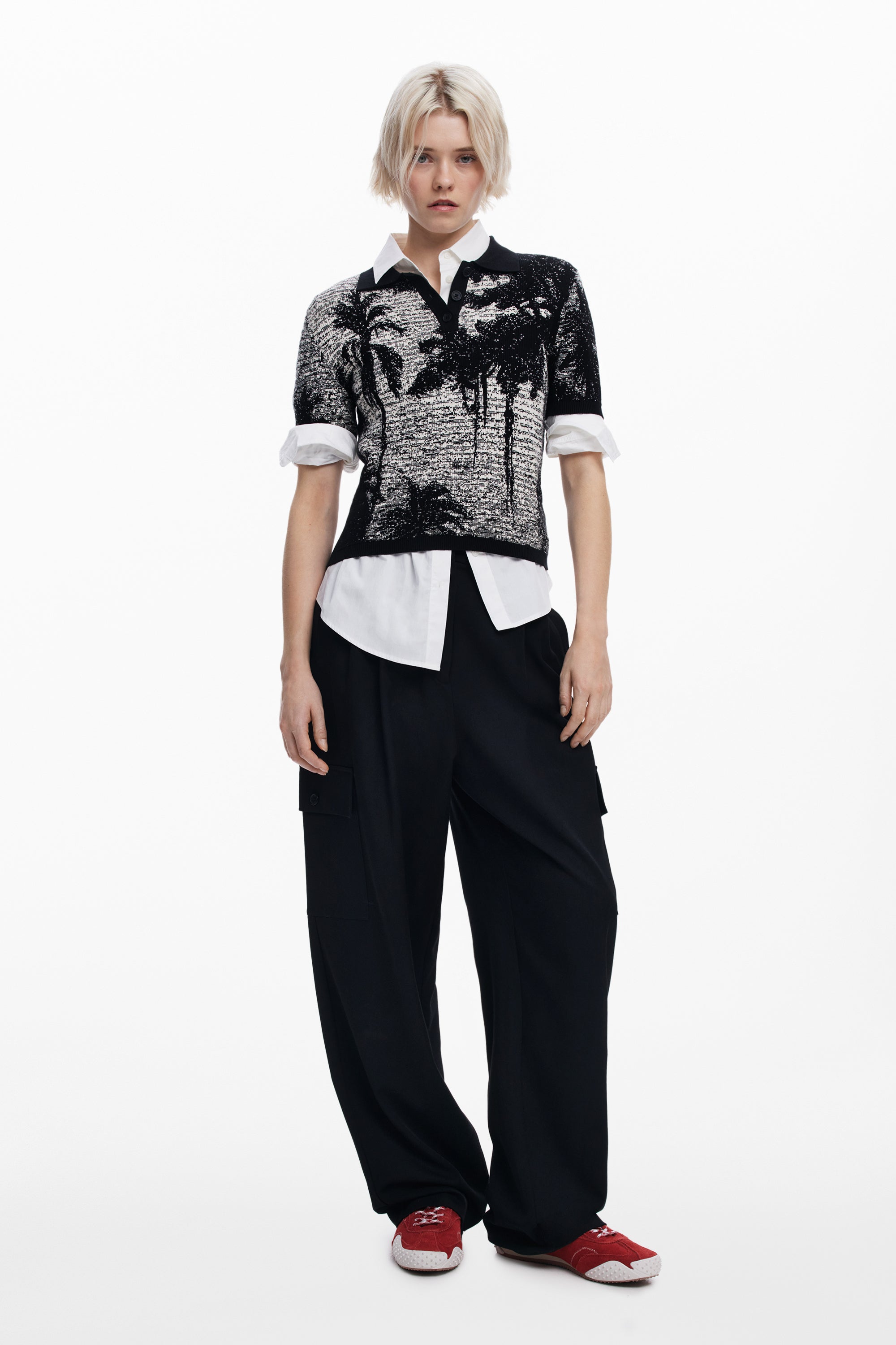 Collared knitted T-Shirt - Black