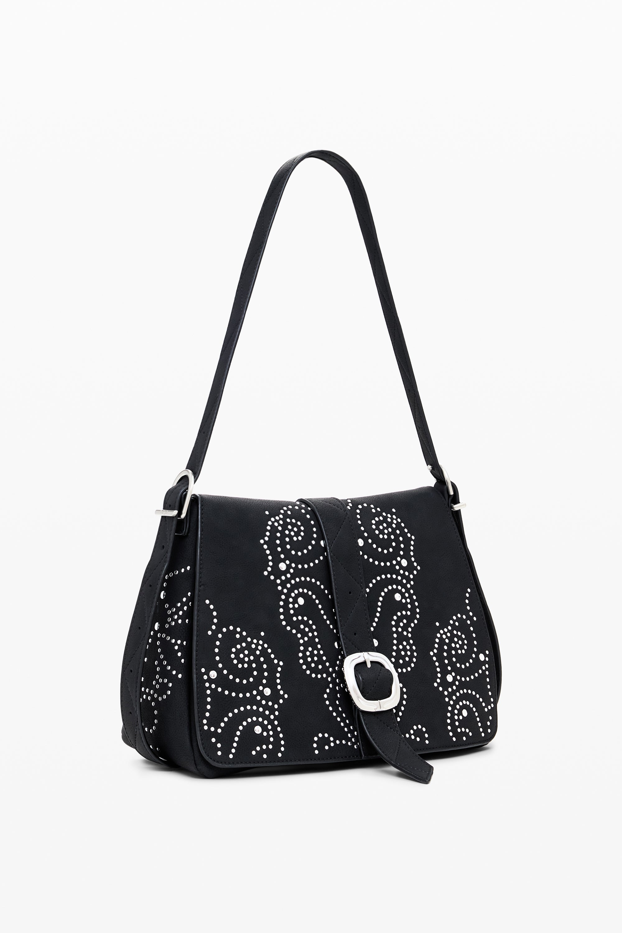 Faux Suede Studded Bag - Black