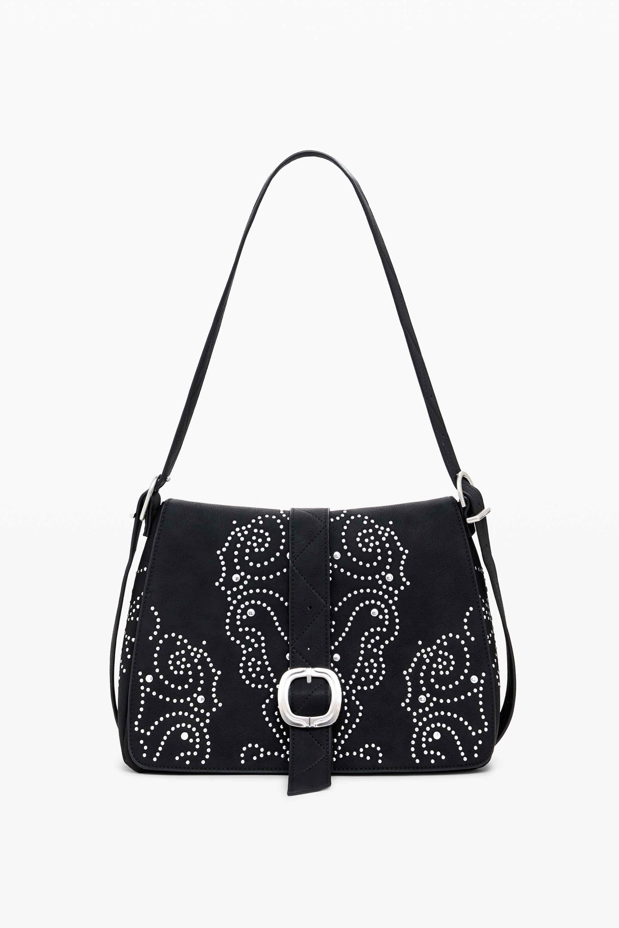 Faux Suede Studded Bag - Black
