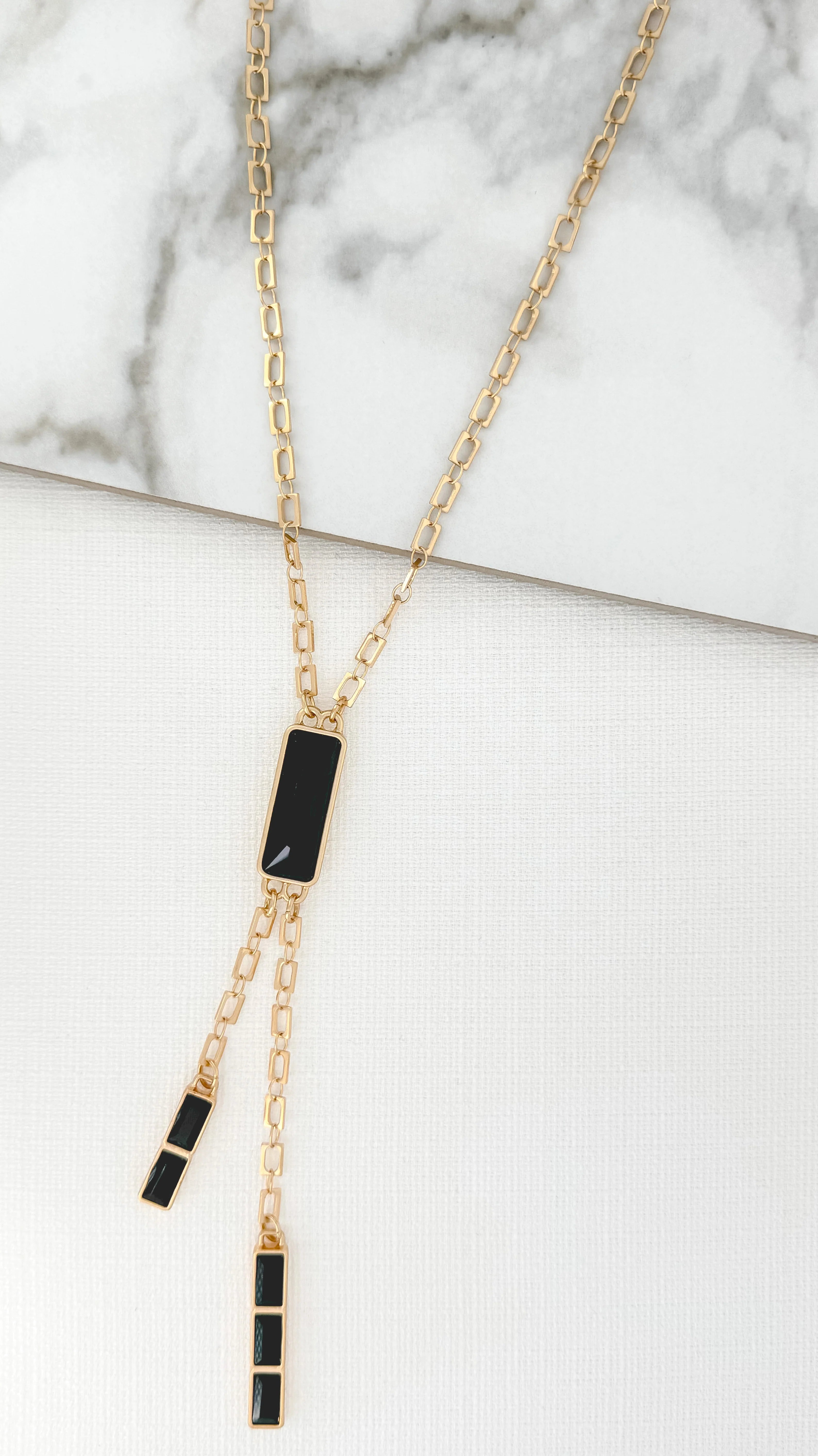 Black Gem Necklace - Gold
