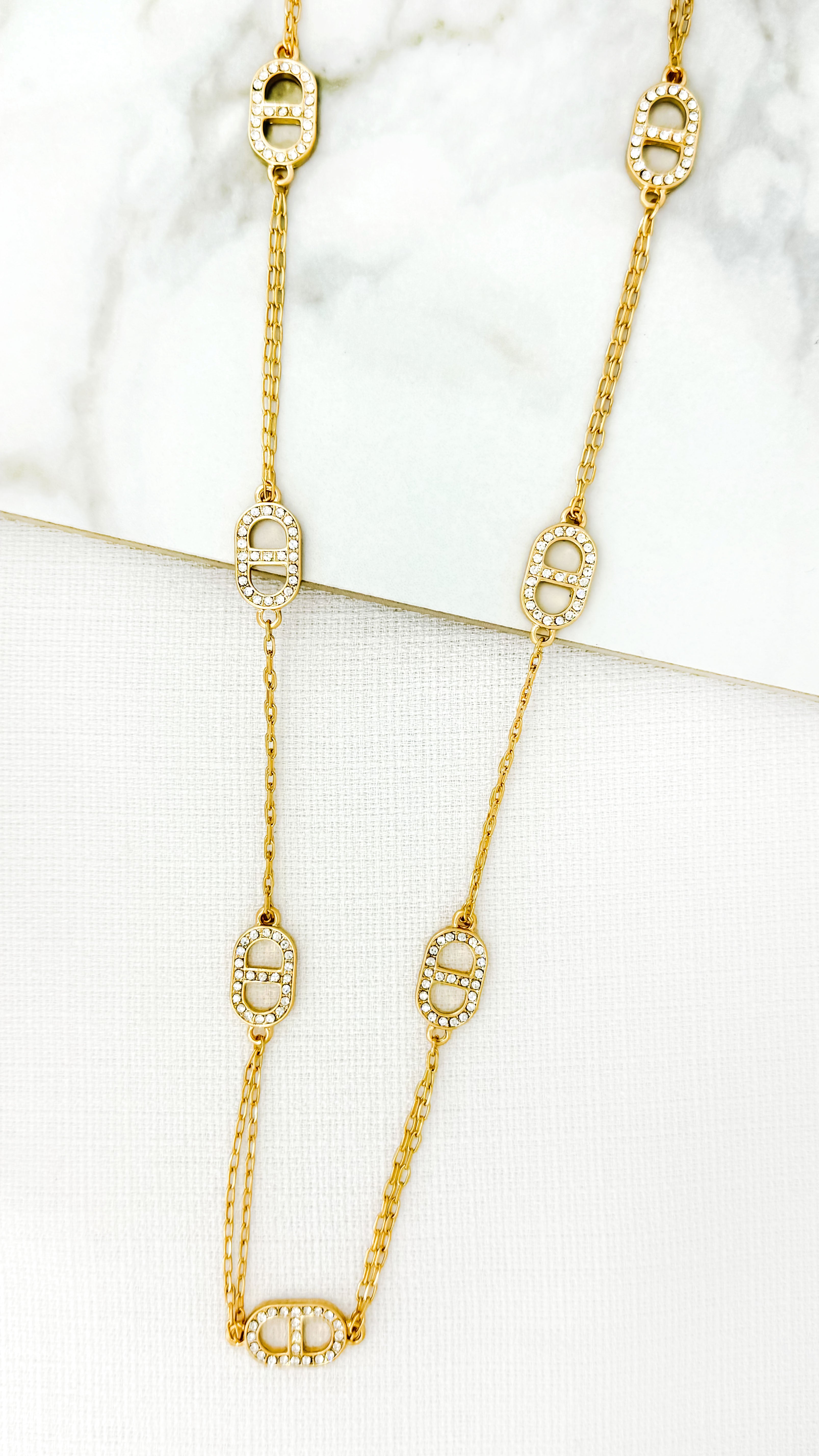 Long Diamanté Necklace - Gold