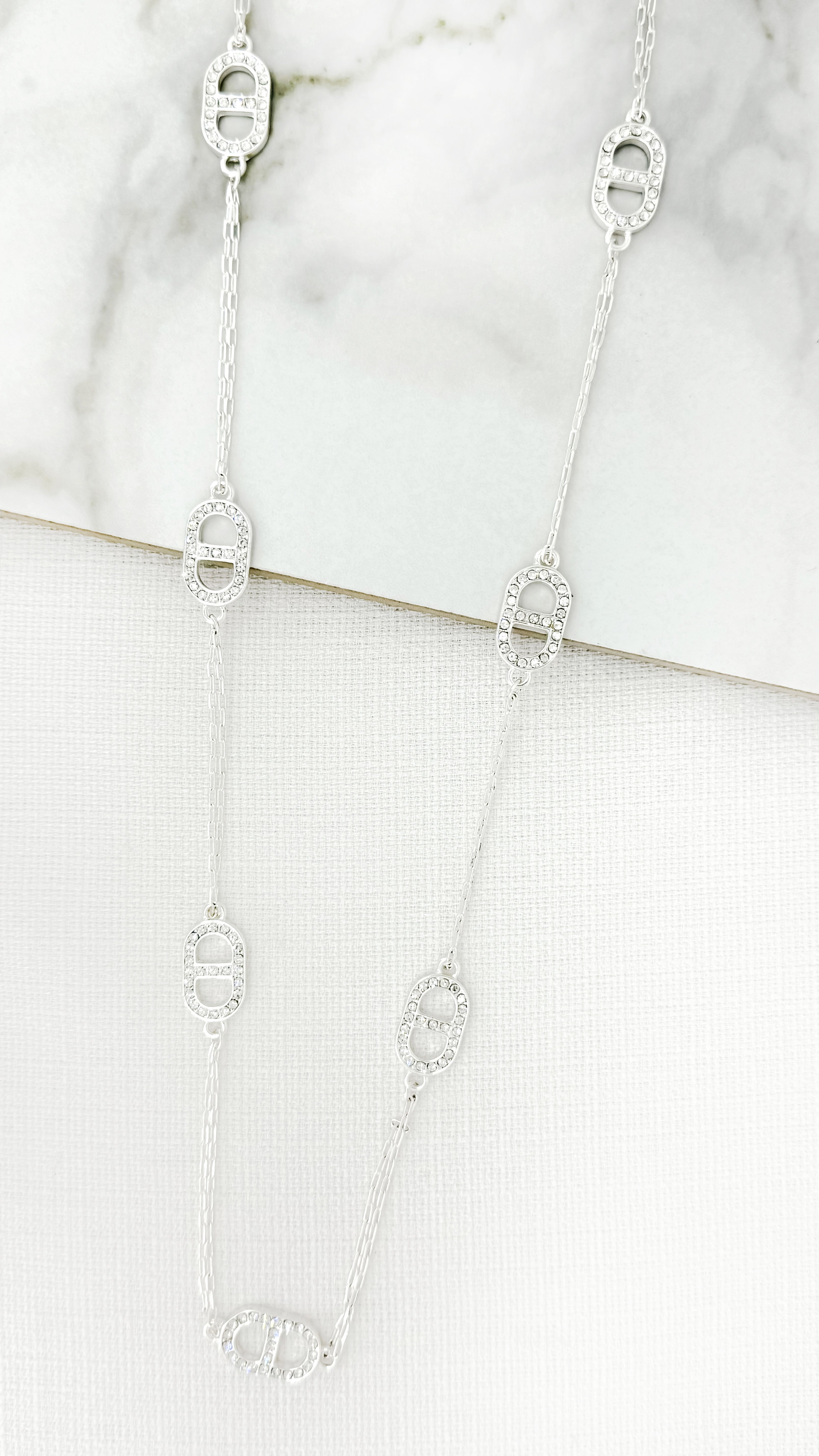 Long Diamanté Necklace - Silver