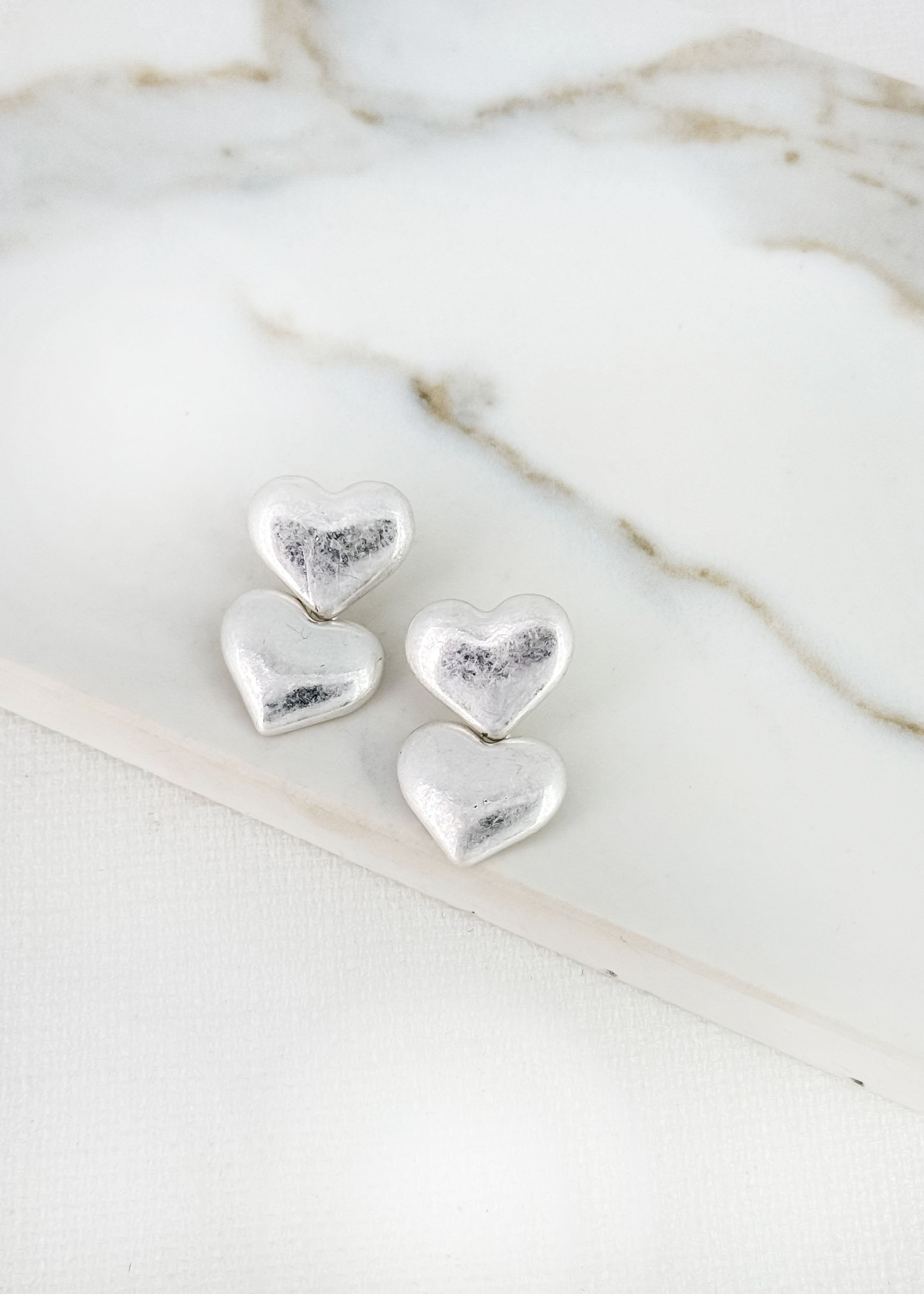 Earrings - Silver Double Heart