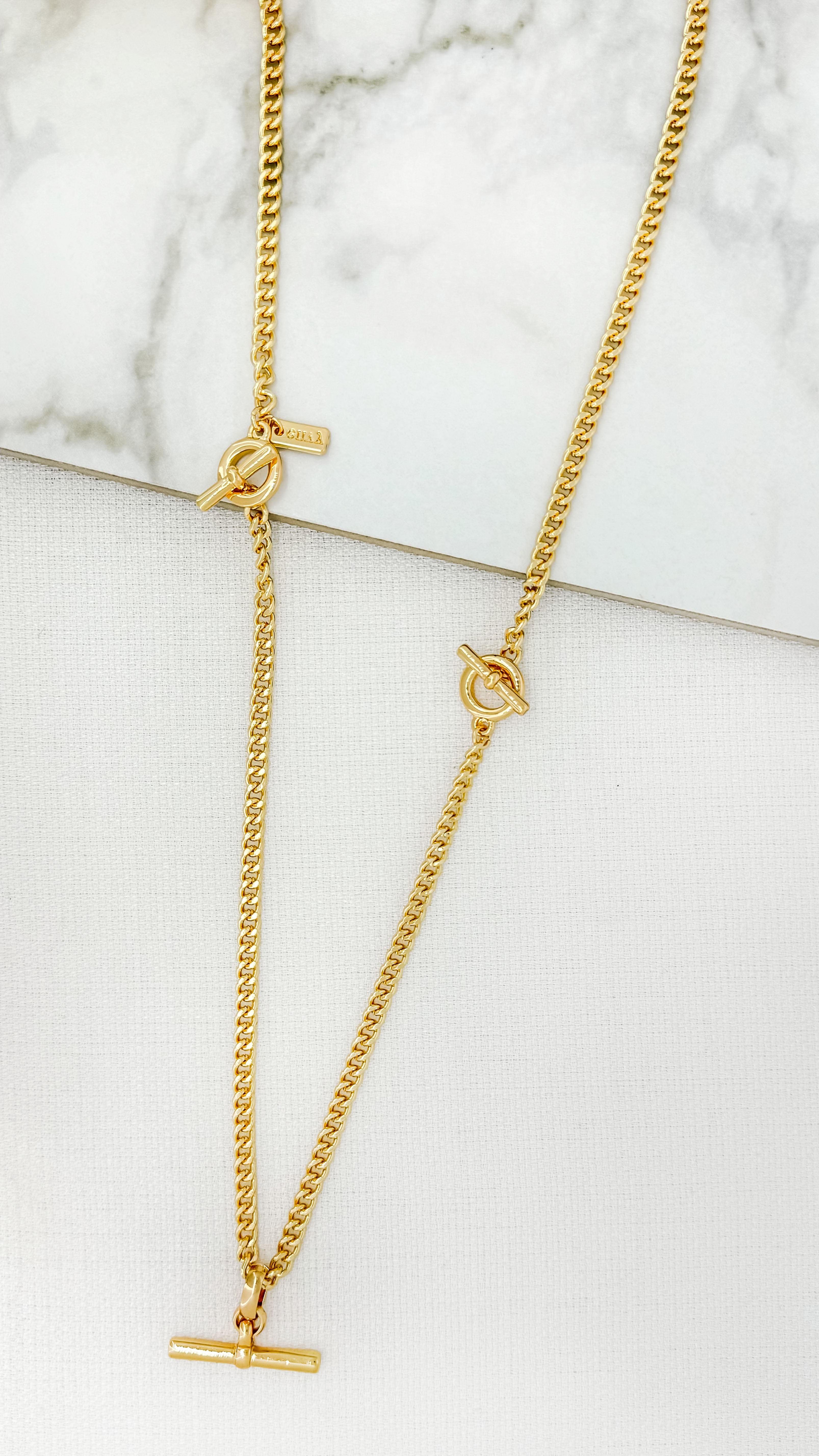 T Bar Long Necklace - Gold