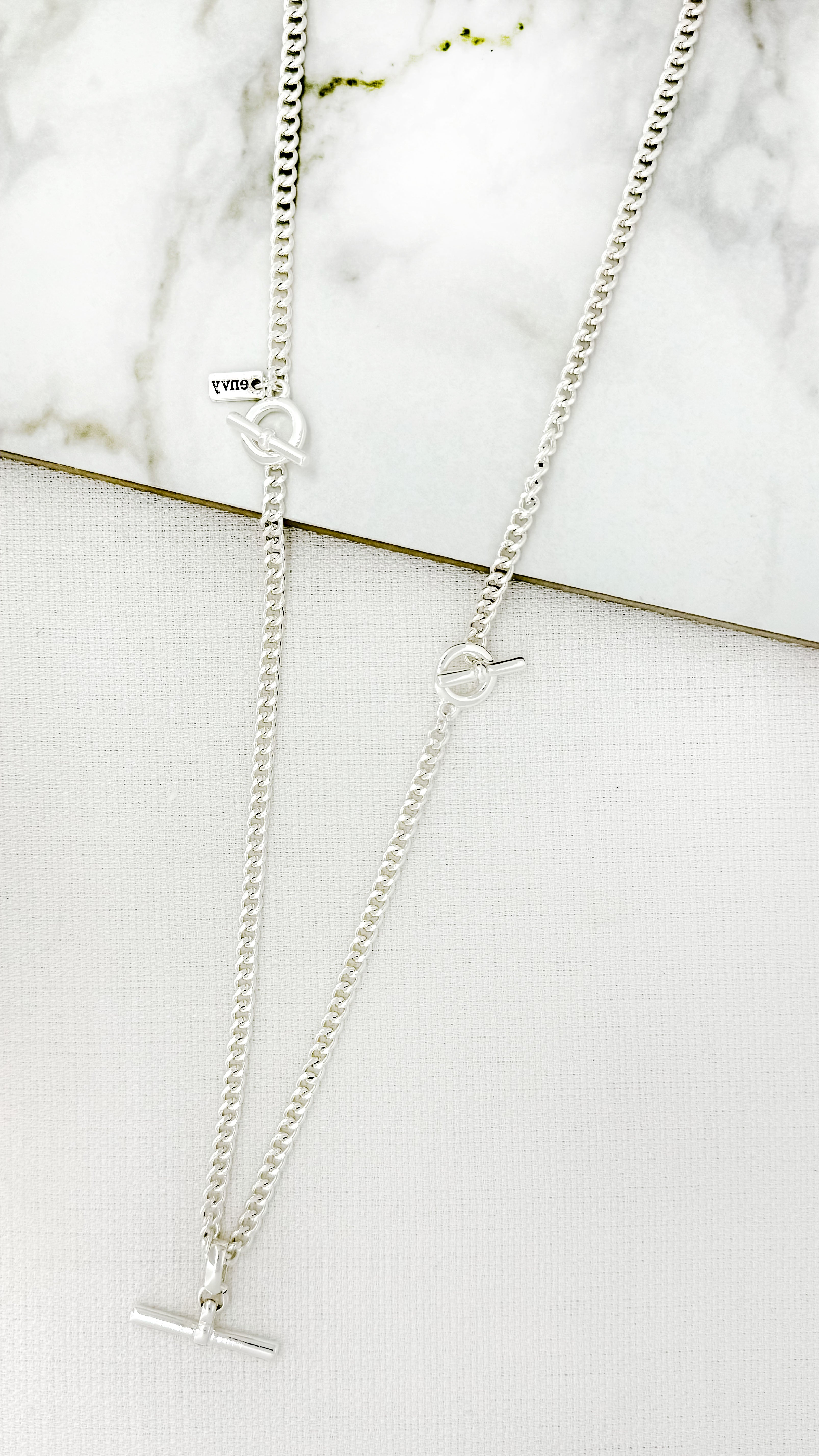 T Bar Long Necklace - Silver