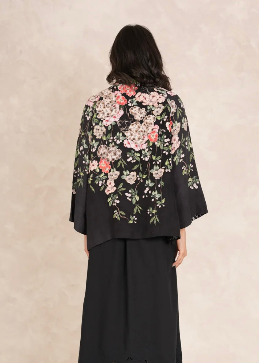 Trailing Blossom Linen Jacket - Black