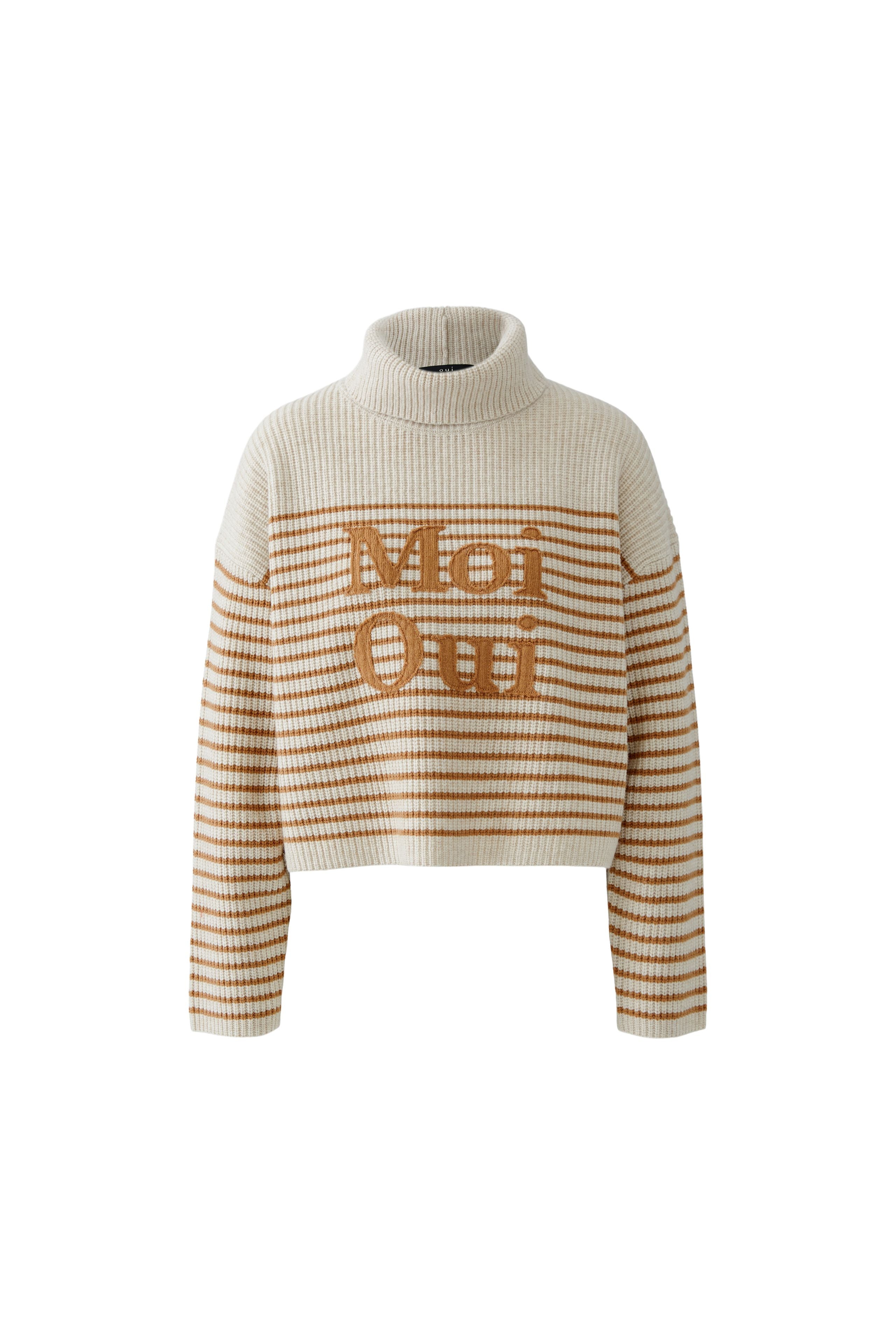 Moi Oui Rib Knit Jumper - Off White/Caramel