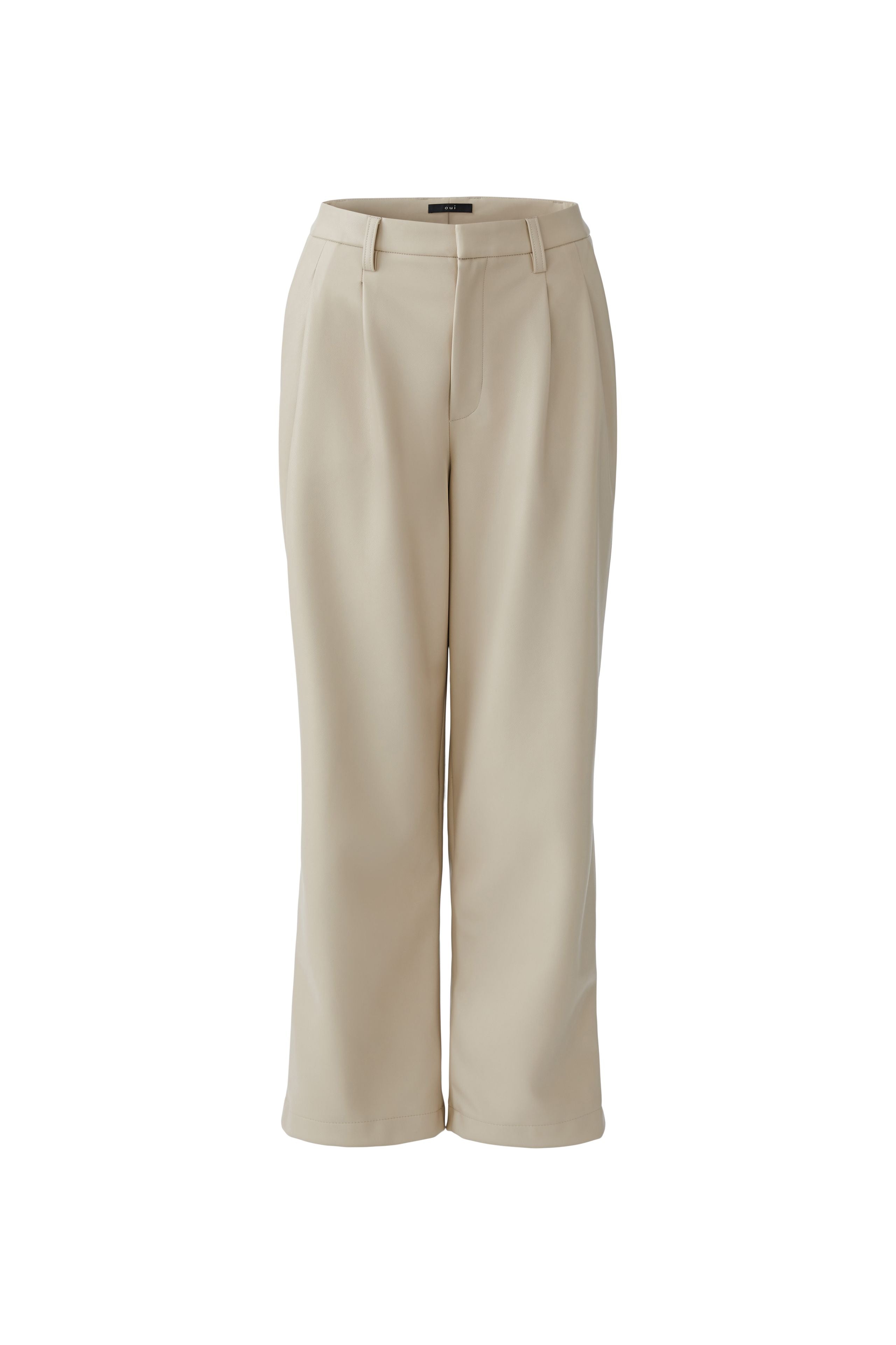 Faux Leather Pleated Trousers - Stone
