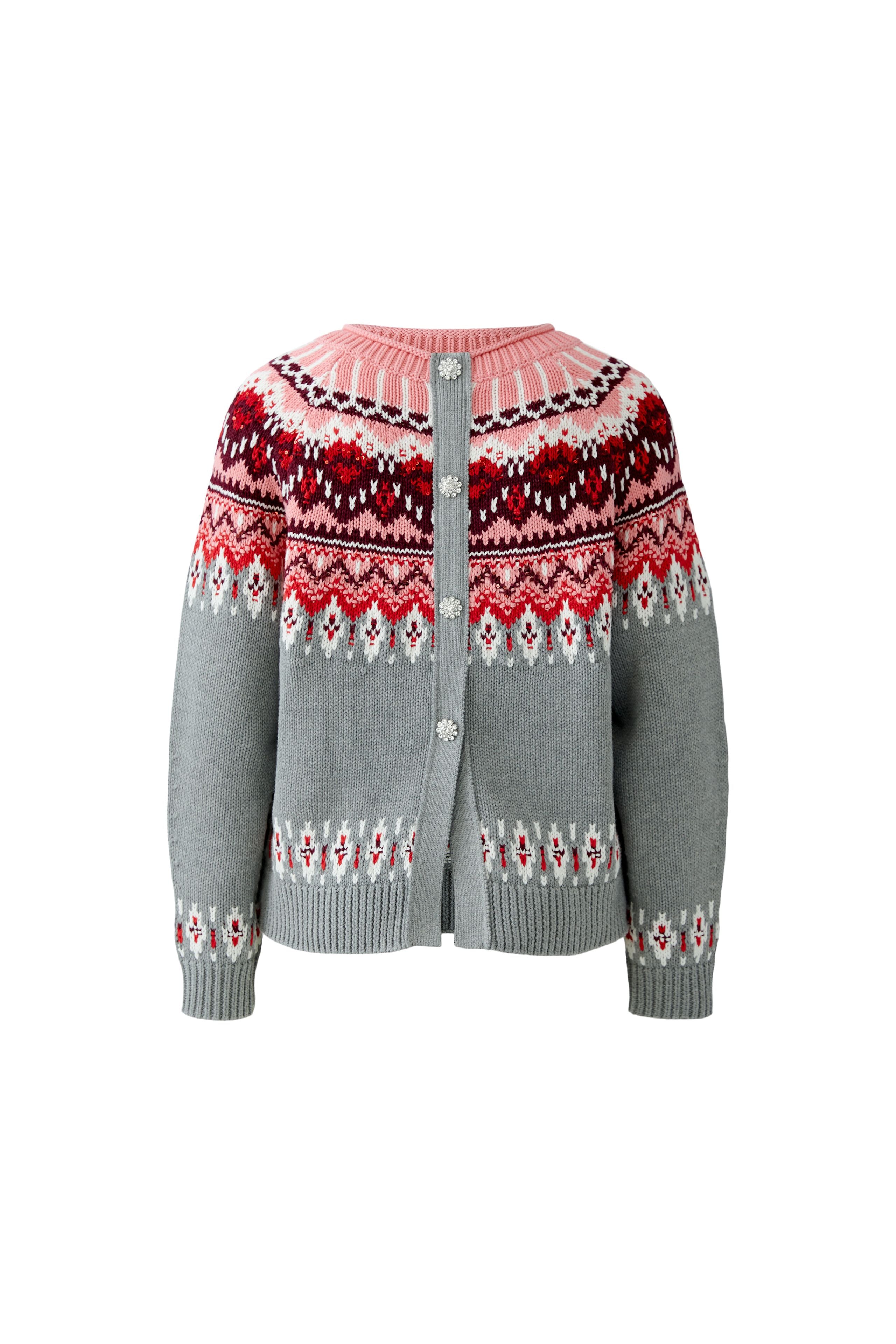Reversible Nordic Knit Jumper - Grey/Pink Mix