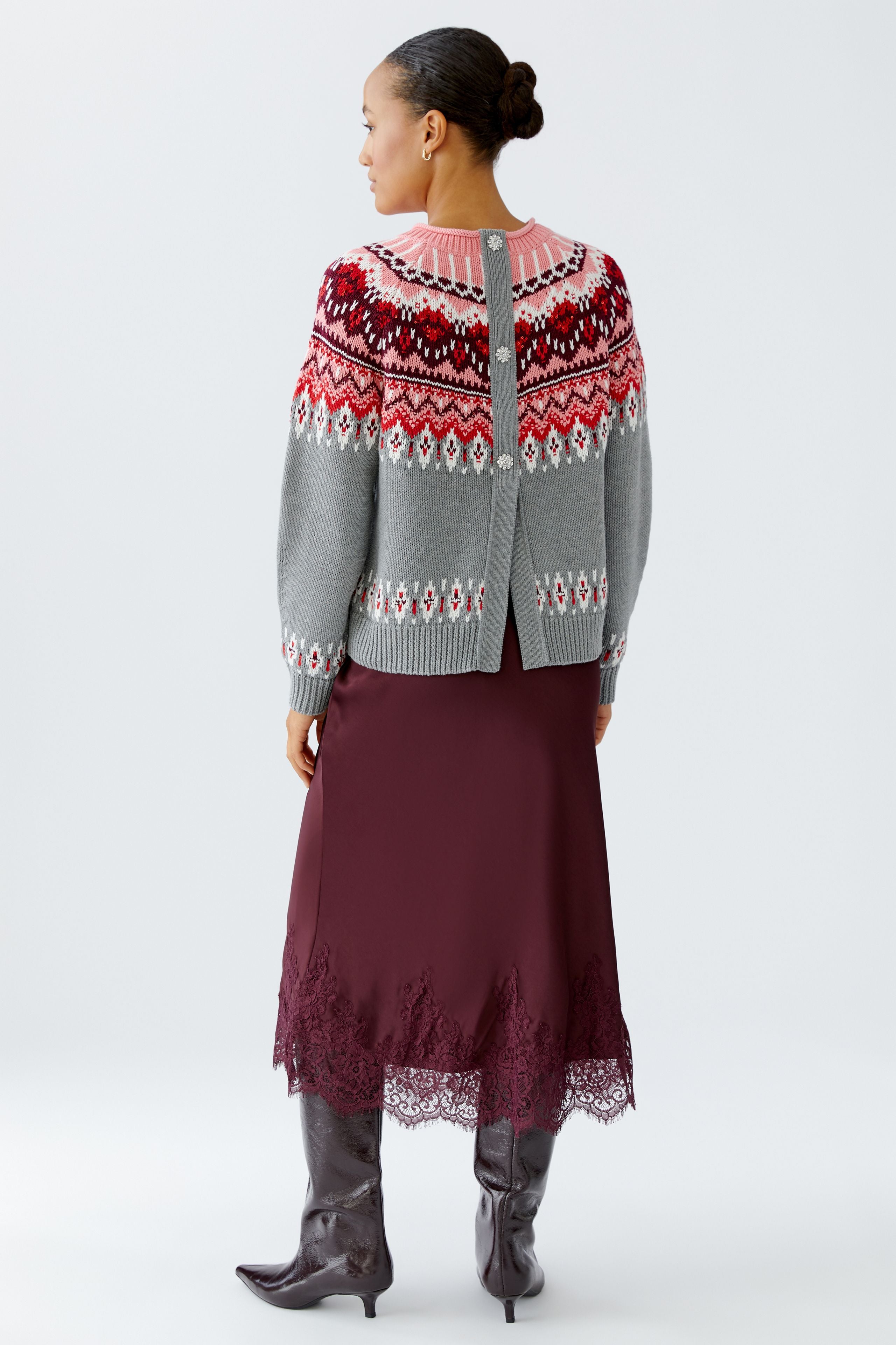 Reversible Nordic Knit Jumper - Grey/Pink Mix