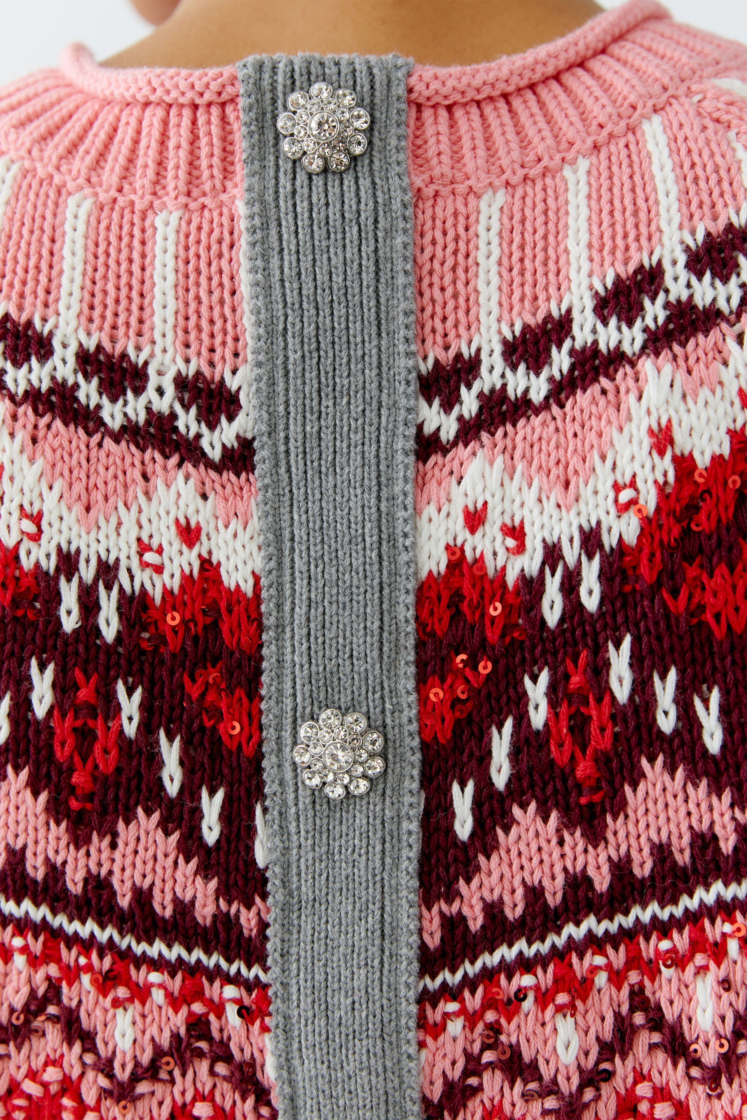 Reversible Nordic Knit Jumper - Grey/Pink Mix