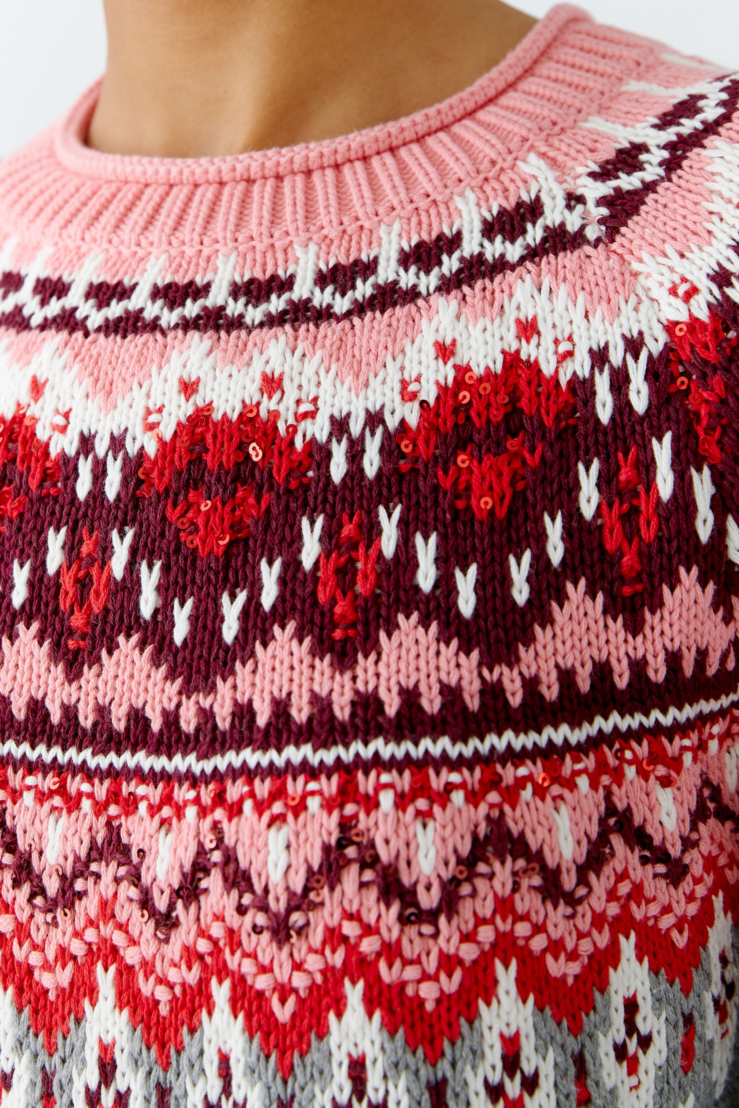 Reversible Nordic Knit Jumper - Grey/Pink Mix