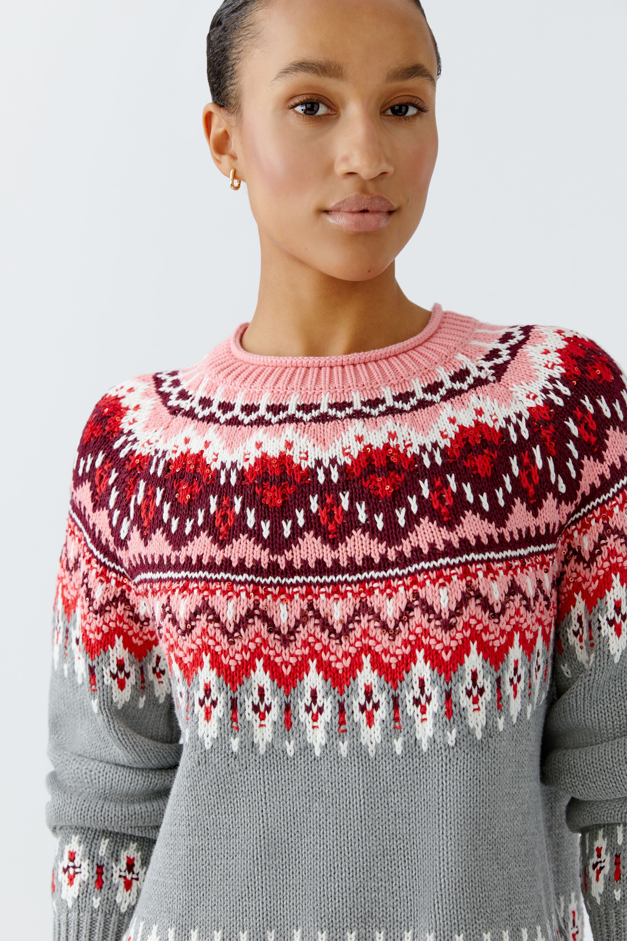 Reversible Nordic Knit Jumper - Grey/Pink Mix