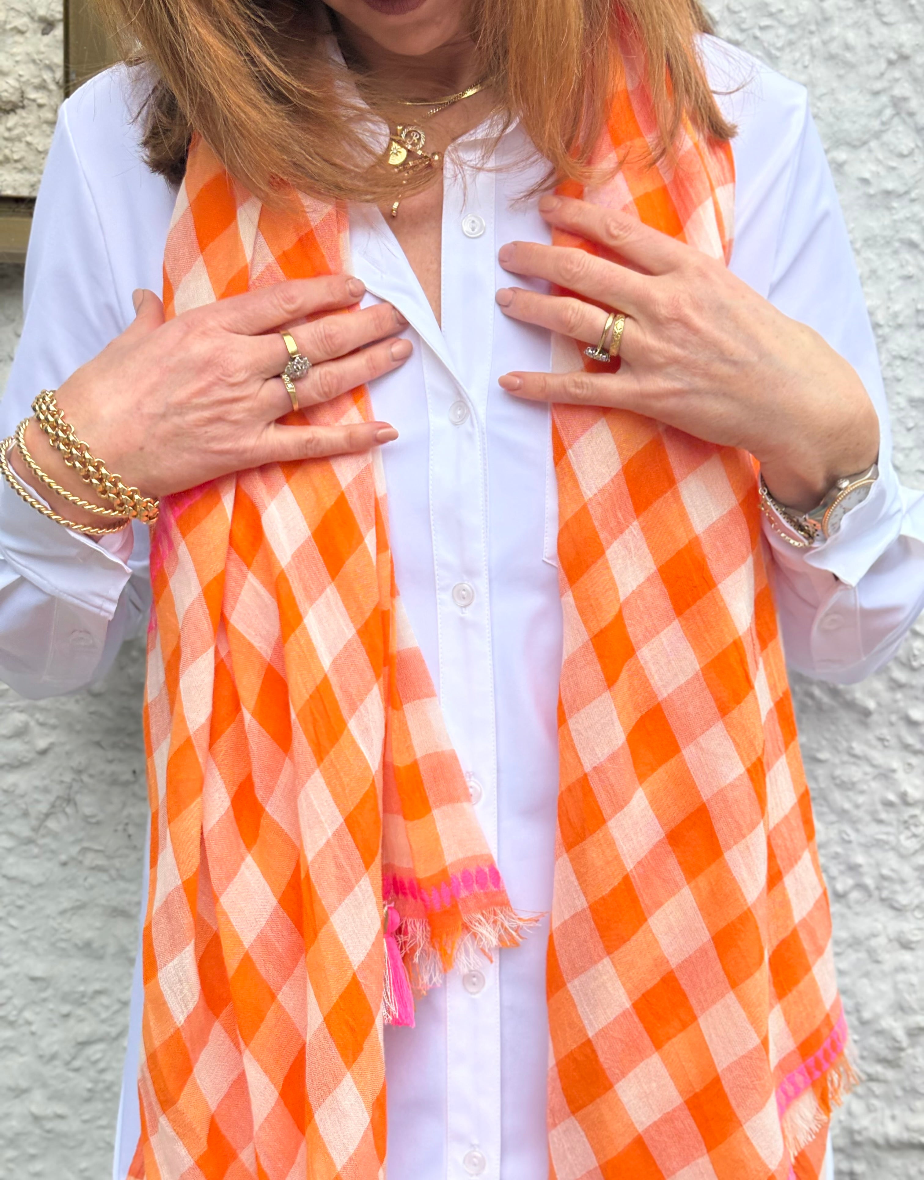 Scarf - Orange/Pink Check