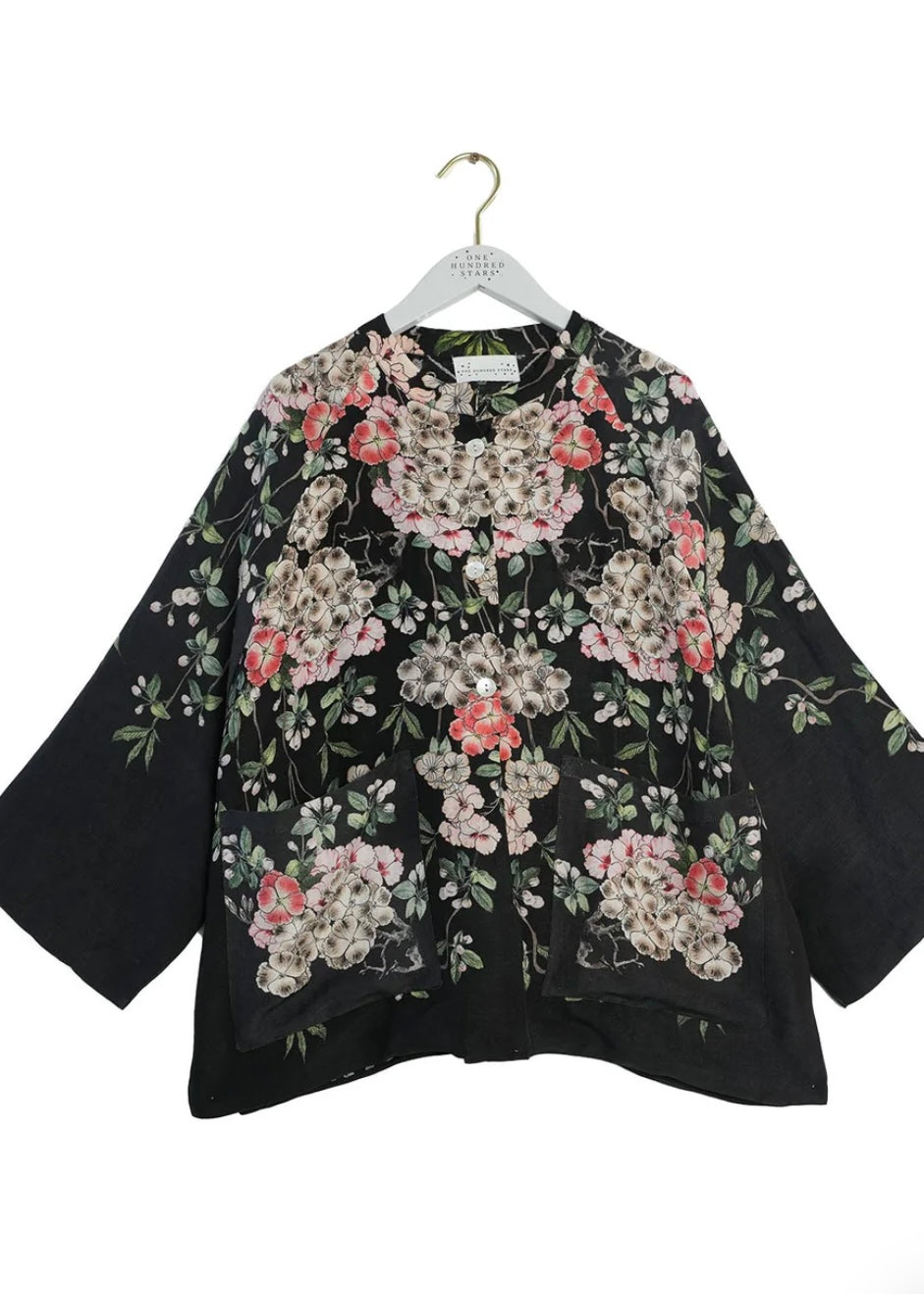 Trailing Blossom Linen Jacket - Black
