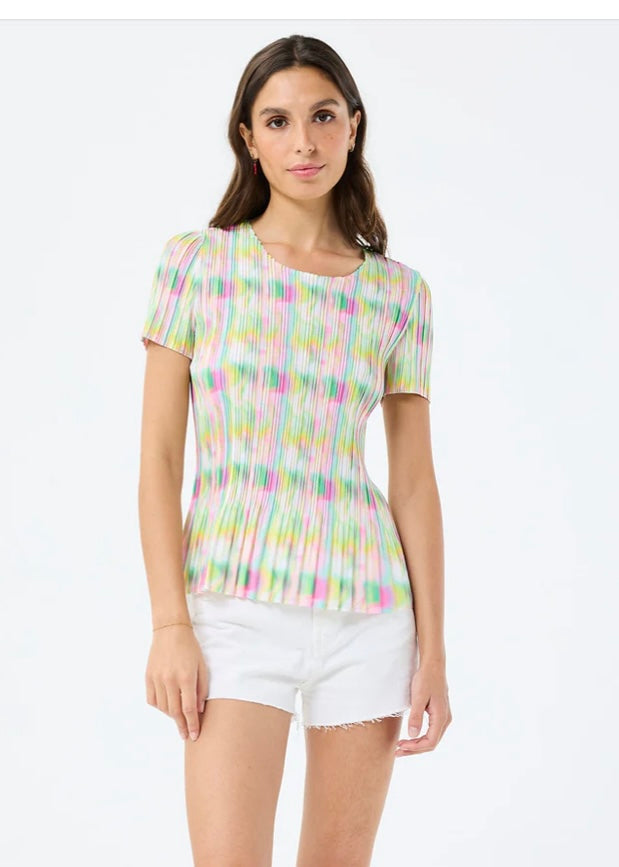 Plisse Top - Neon Pink Multi
