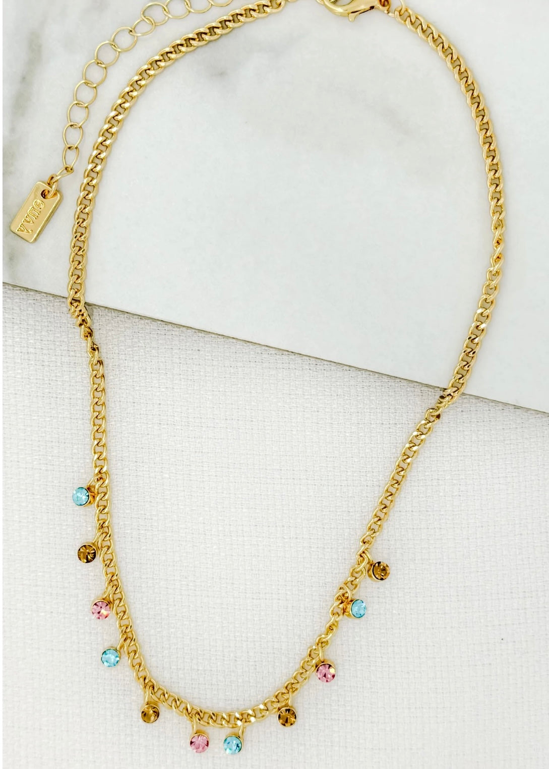 Short Multicolour Crystal Necklace - Gold