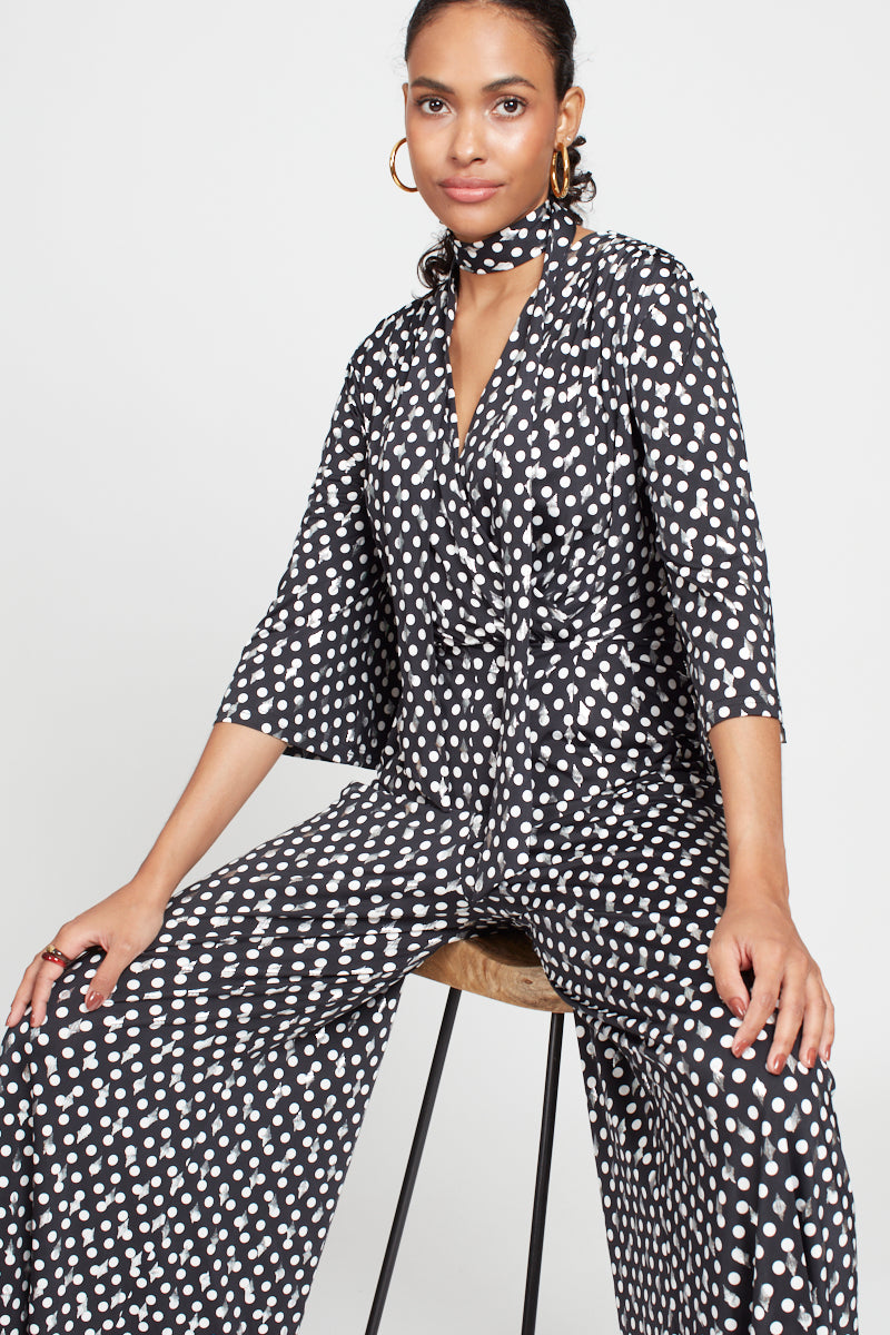 Laurie Polka Dot Cropped Jumpsuit - Black/White