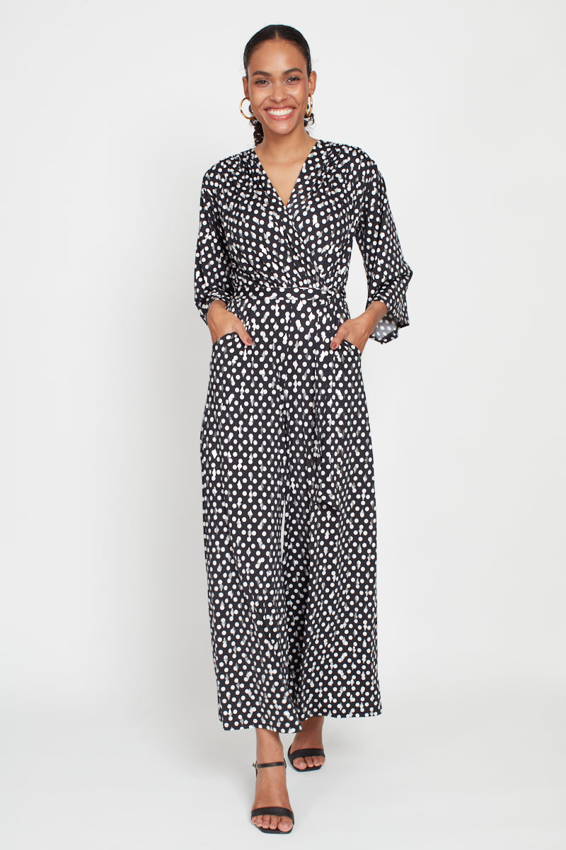 Laurie Polka Dot Cropped Jumpsuit - Black/White