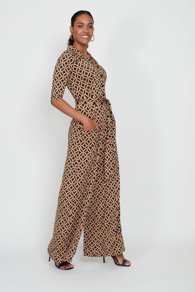 Phoenix Geo Print Jumpsuit - Brown Mix