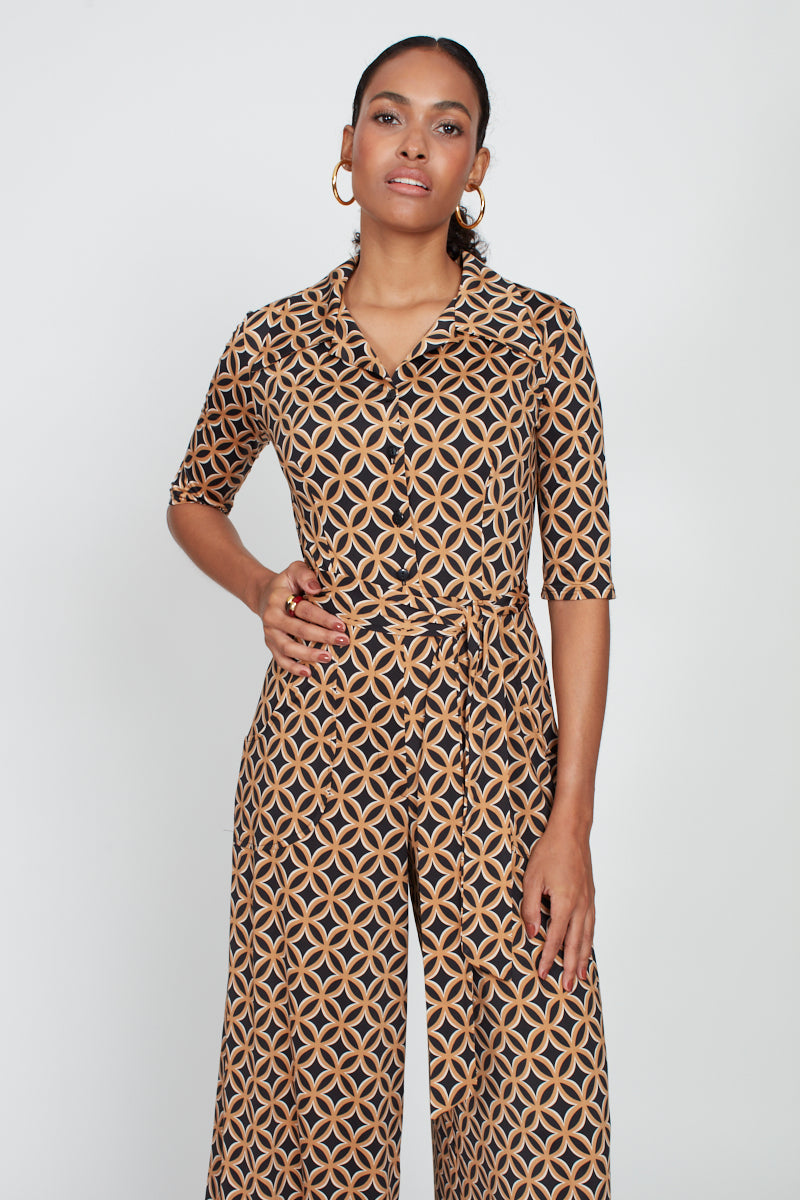 Phoenix Geo Print Jumpsuit - Brown Mix