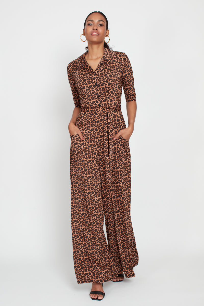 Phoenix Leopard Print Jumpsuit - Brown Mix