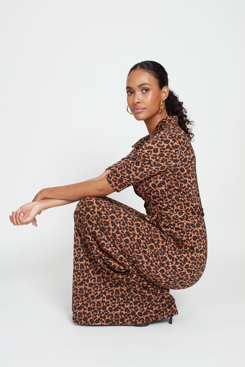 Phoenix Leopard Print Jumpsuit - Brown Mix
