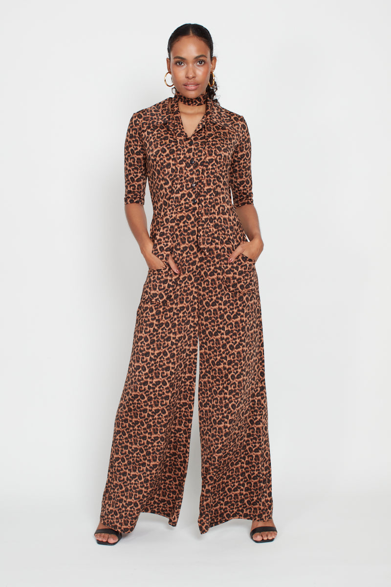 Phoenix Leopard Print Jumpsuit - Brown Mix