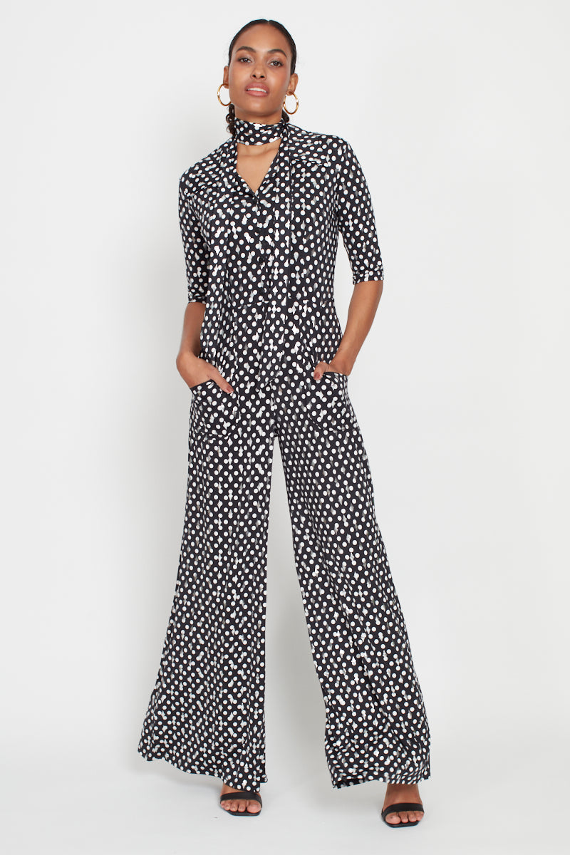 Phoenix Metallic Polka Dot Jumpsuit - Black/White