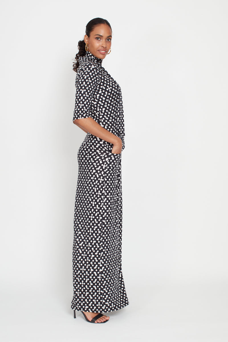 Phoenix Metallic Polka Dot Jumpsuit - Black/White