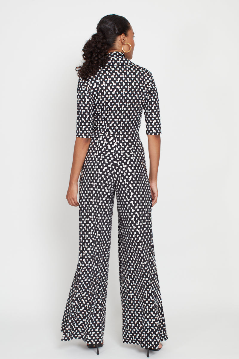 Phoenix Metallic Polka Dot Jumpsuit - Black/White