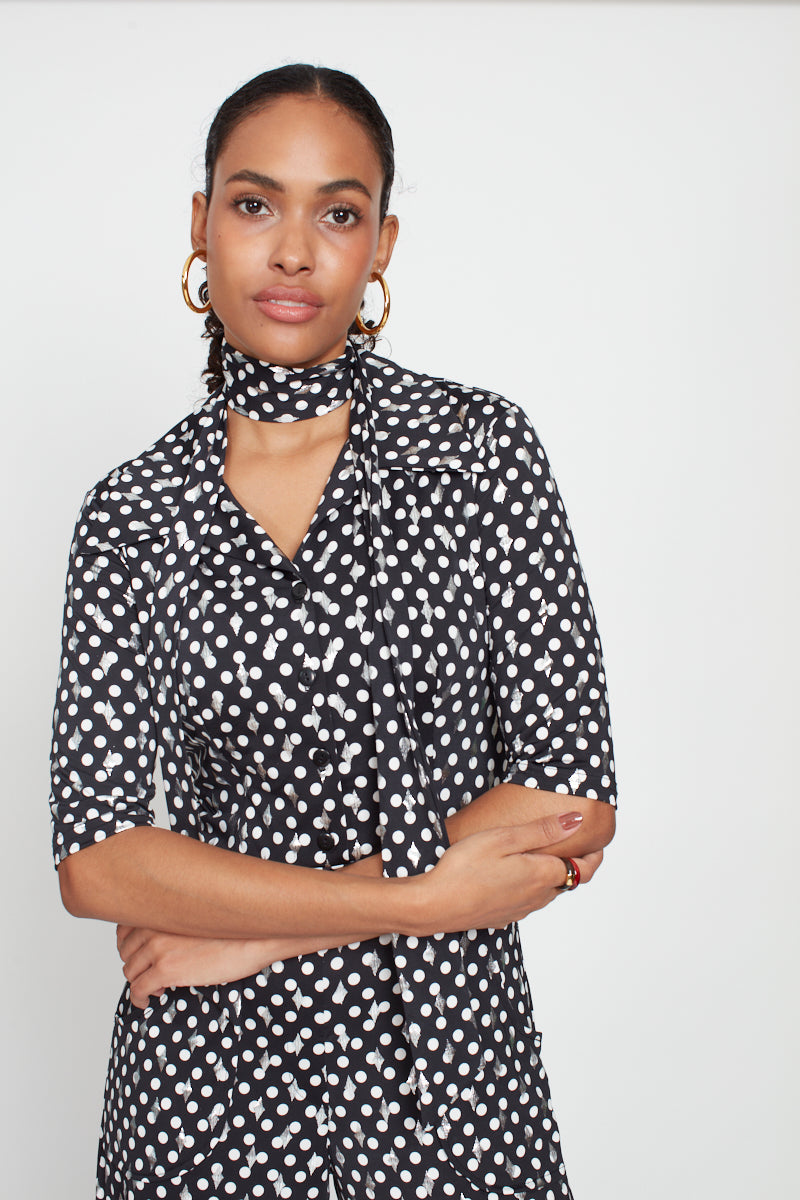 Phoenix Metallic Polka Dot Jumpsuit - Black/White