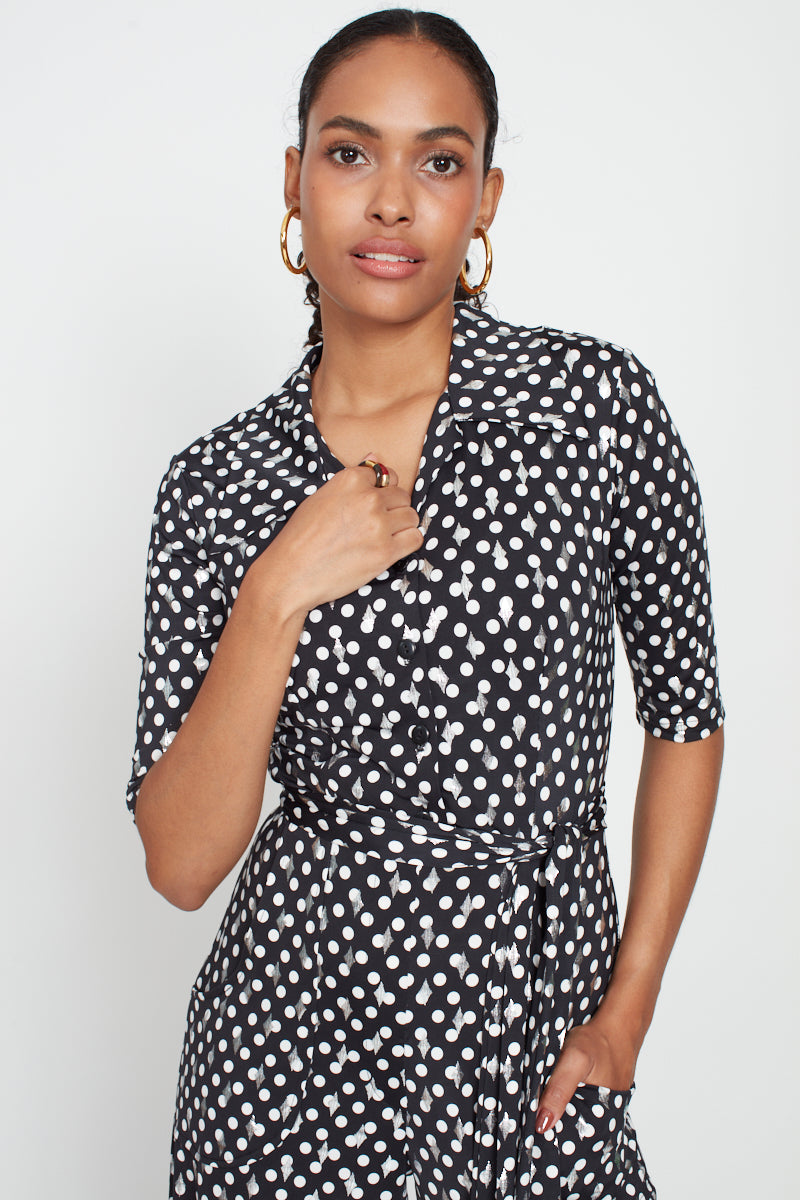 Phoenix Metallic Polka Dot Jumpsuit - Black/White