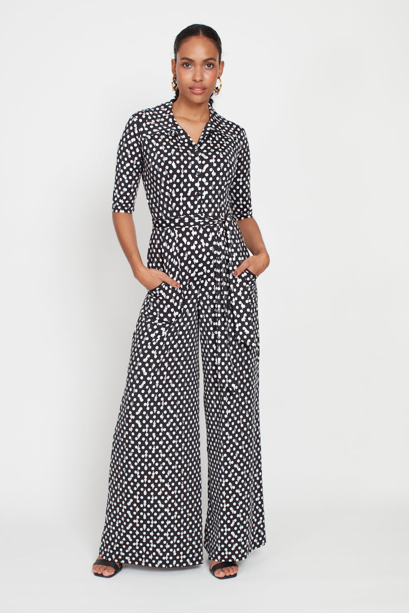 Phoenix Metallic Polka Dot Jumpsuit - Black/White