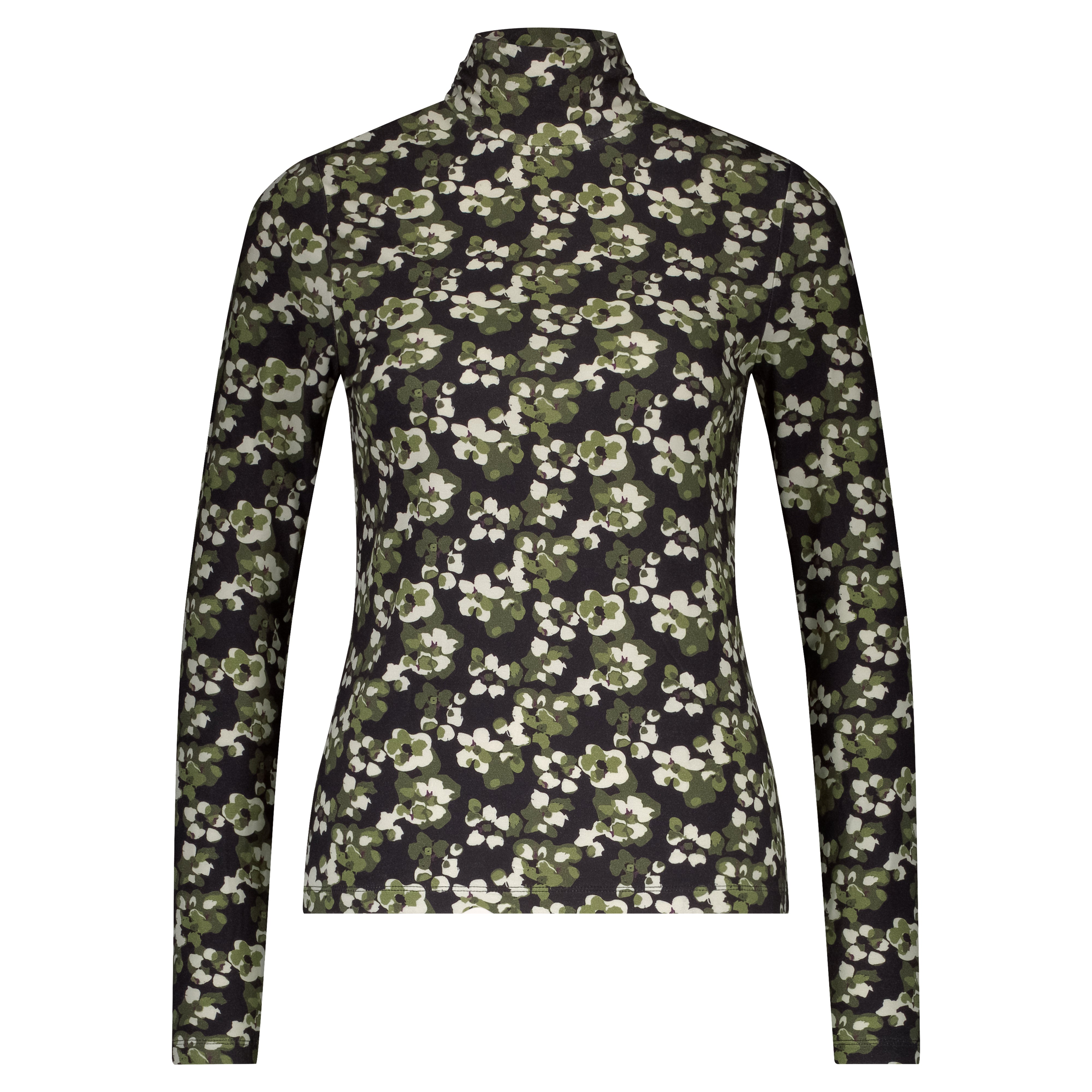 Floral Print Turtleneck Top - Khaki Mix