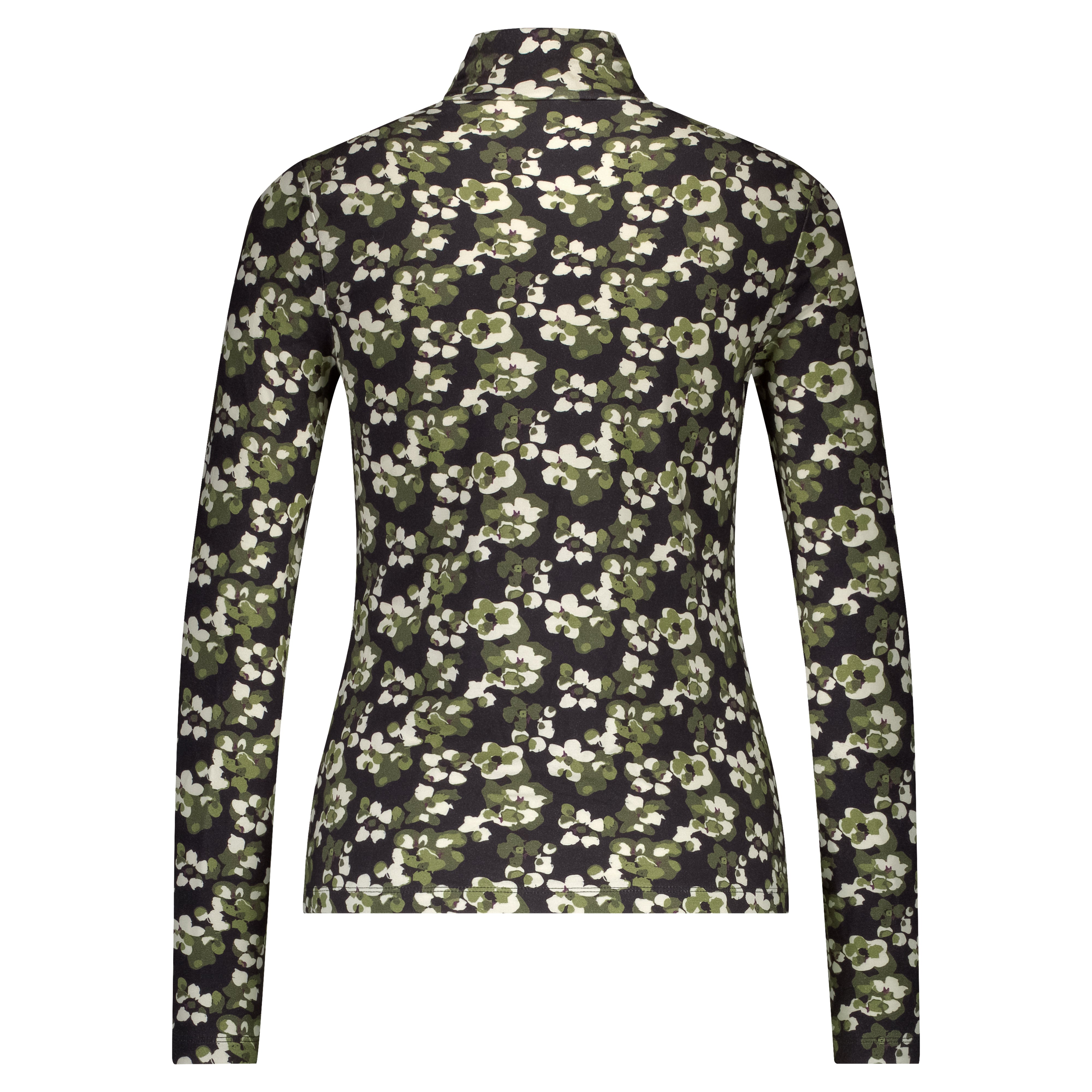 Floral Print Turtleneck Top - Khaki Mix