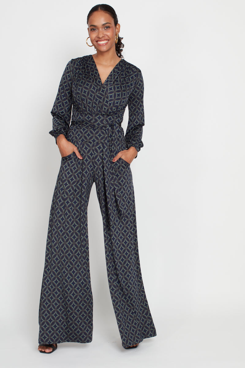 Sharon Geo Print Jumpsuit - Green Mix