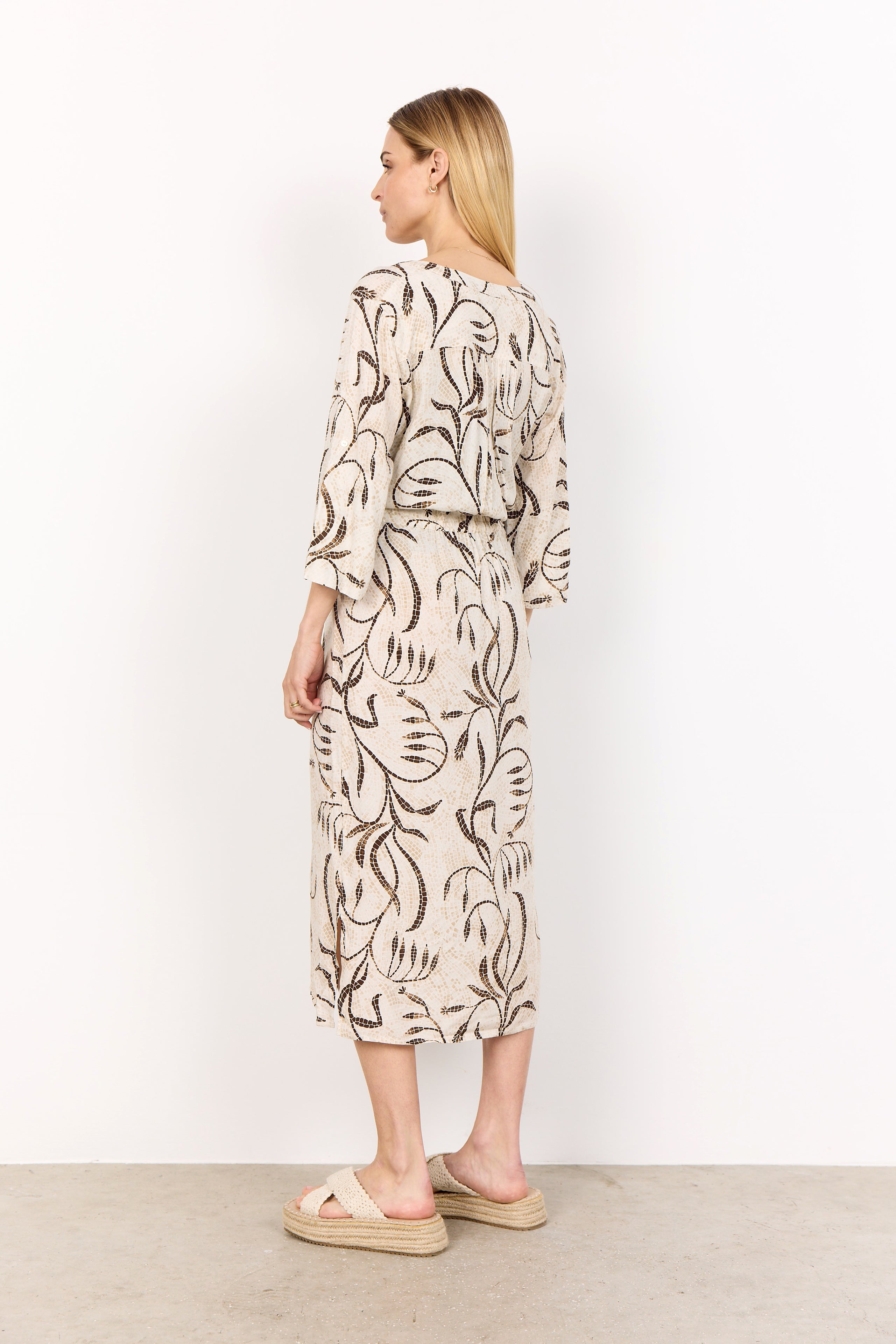 Sabira Midi Dress | Cream/Brown