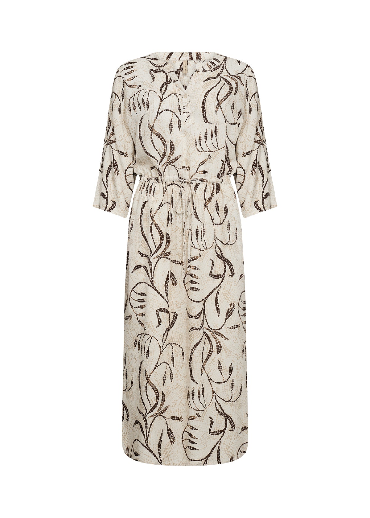 Sabira Midi Dress | Cream/Brown