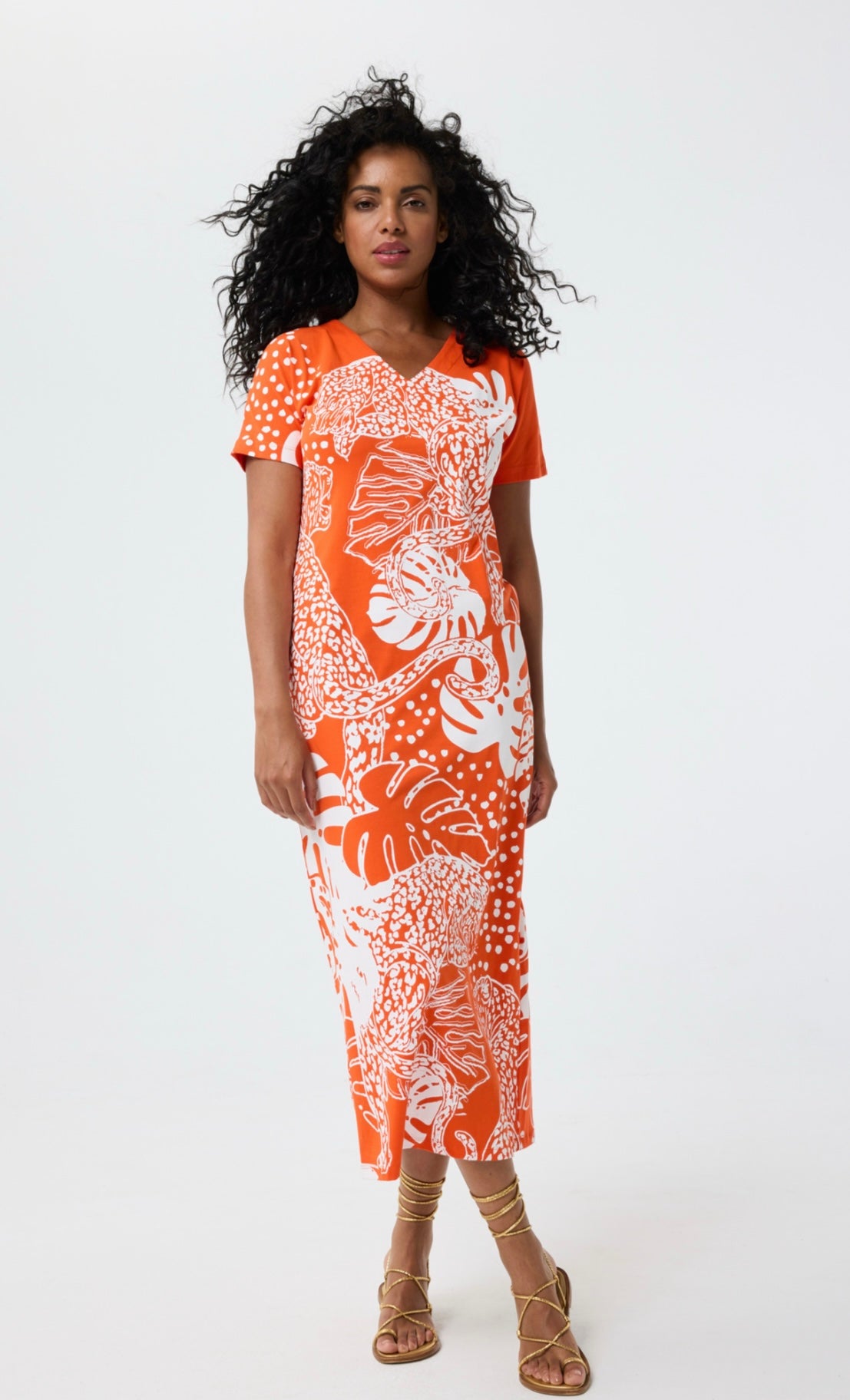 Graphic Print Dress - Orange