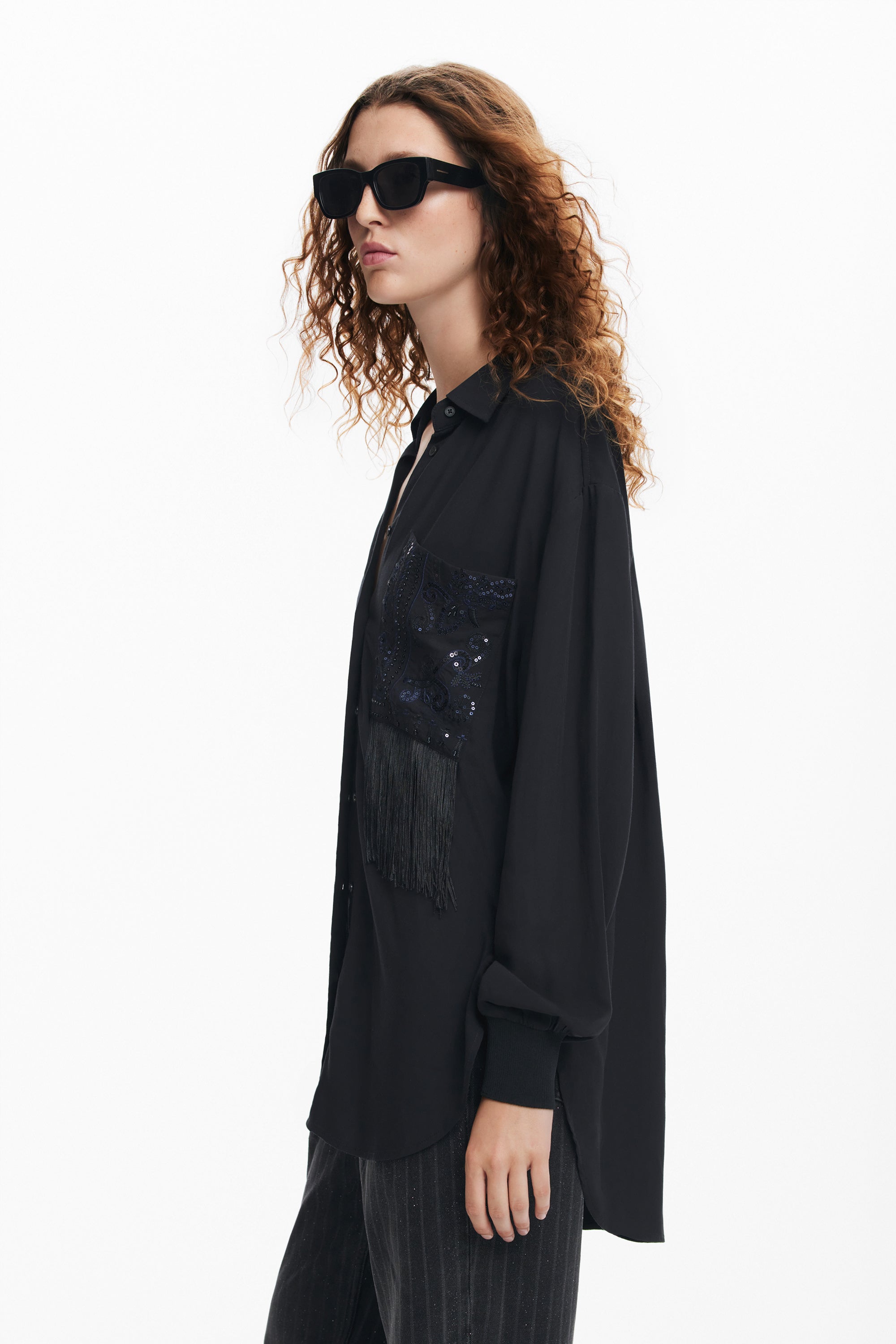 Sequin Detail Shirt - Black