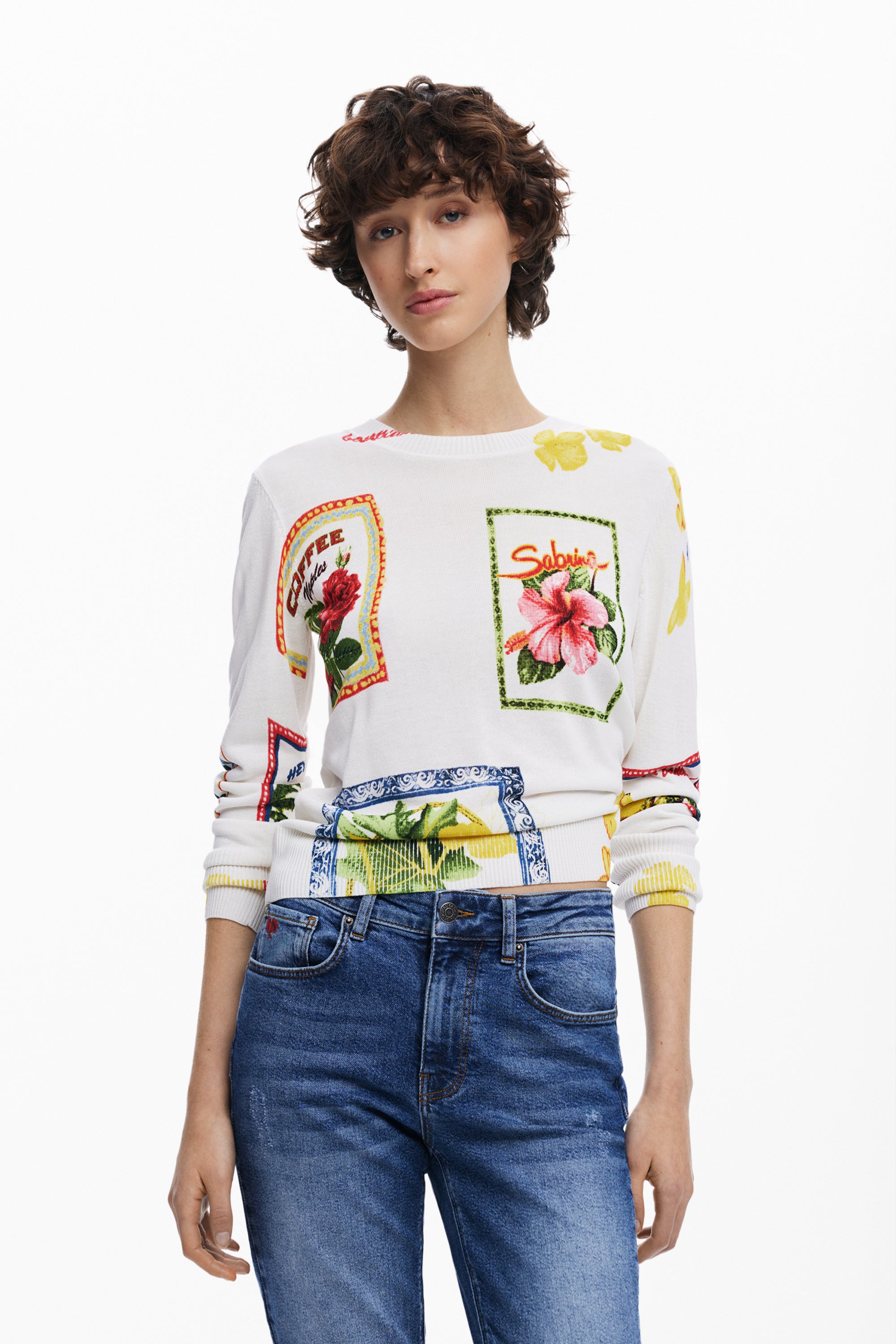 Tropical Stamp Jumper- White/Yellow