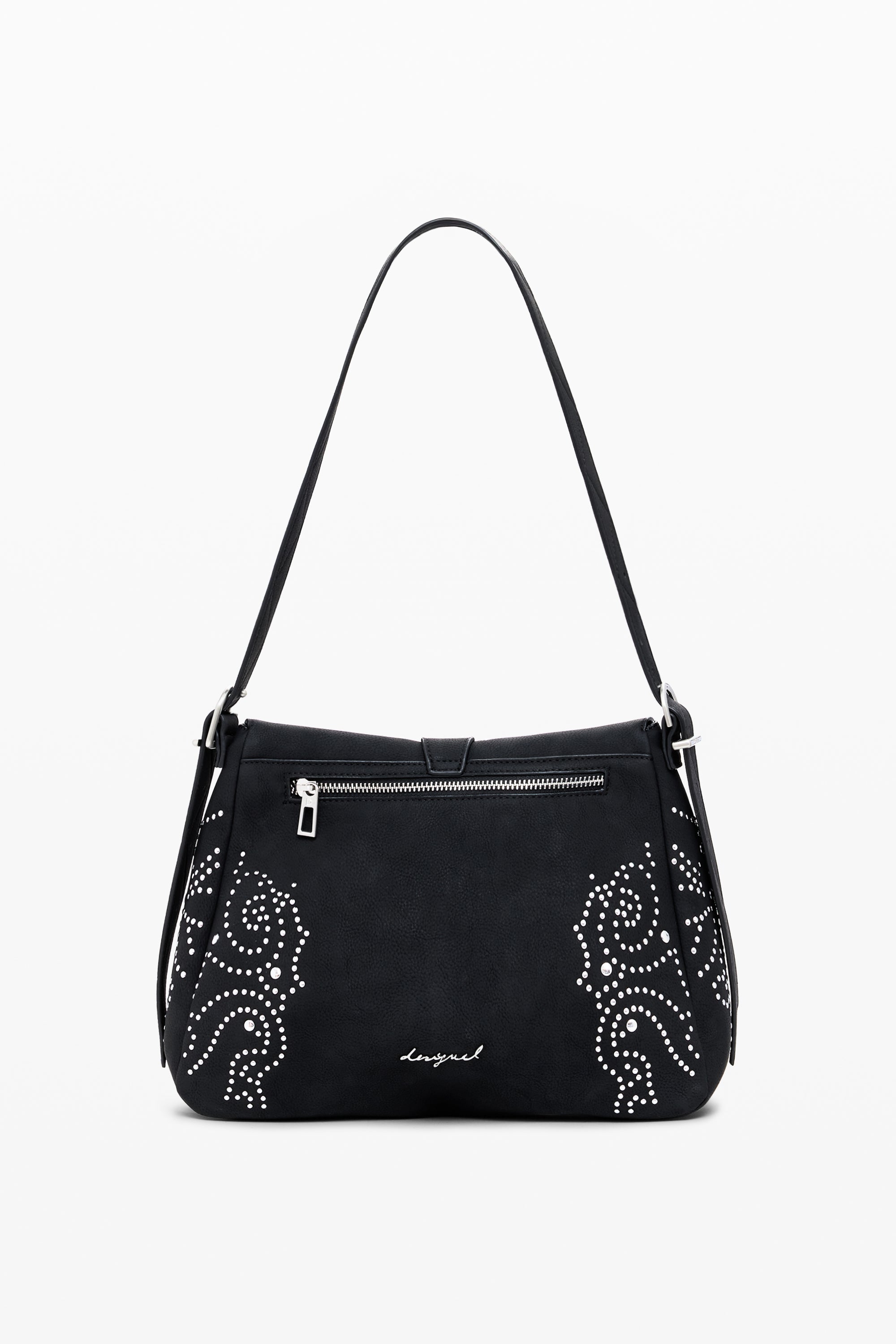 Faux Suede Studded Bag - Black