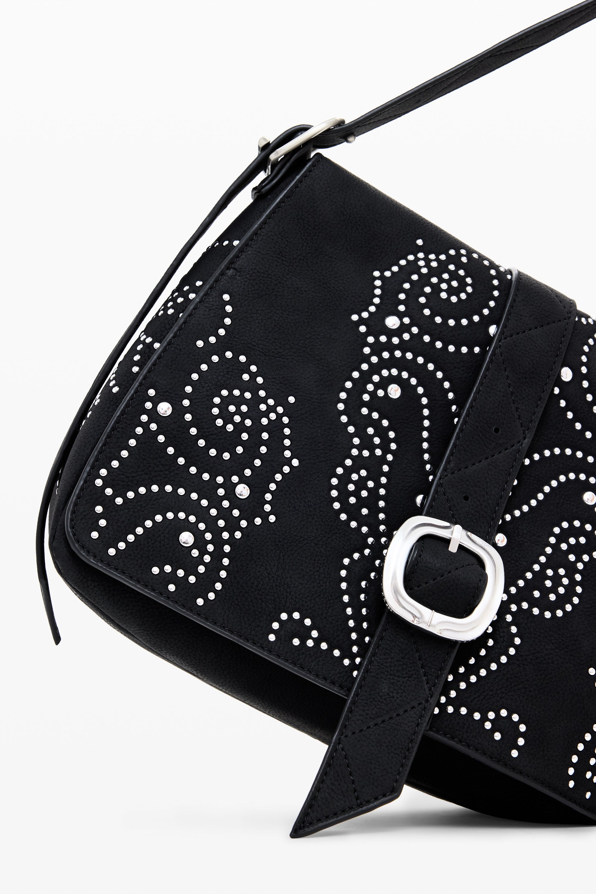 Faux Suede Studded Bag - Black