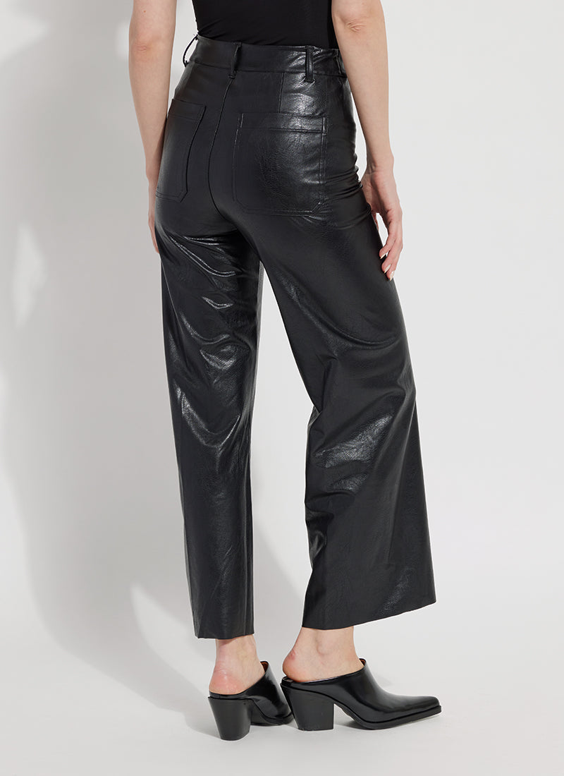 Wide Faux Leather Trousers - Black