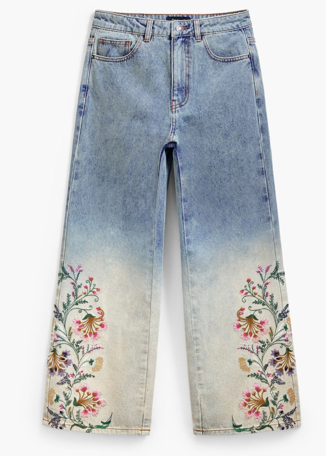 Floral Ankle Grazer Jeans - Bleach Blue