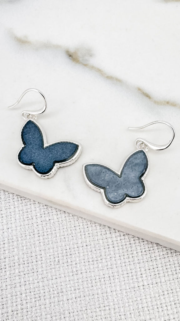 Butterfly Earrings in Grey & Silver