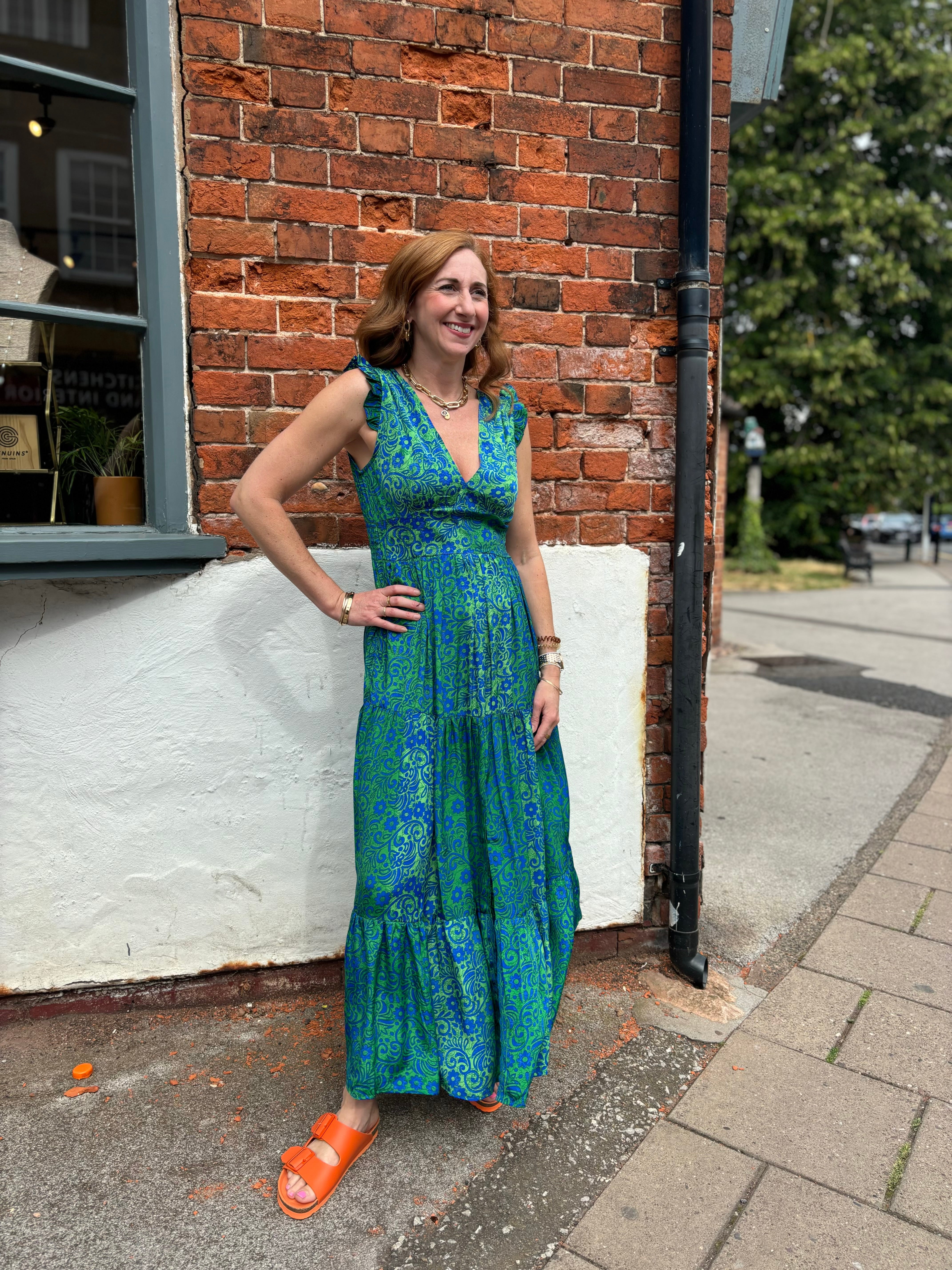 Sandy Dress in Dark Green/Blue