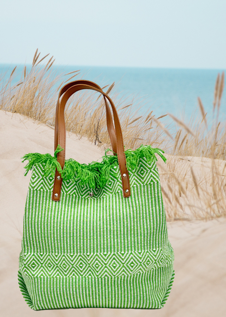 Woven Beach Bag in Green